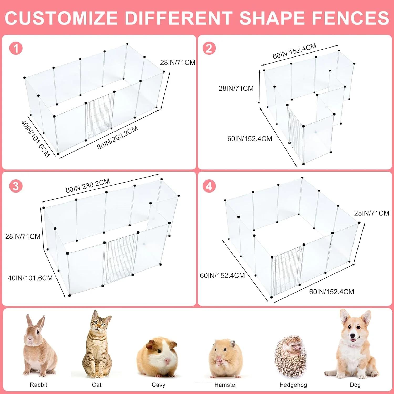 محوطه بازی حیوانات خانگی BRIAN & DANY، محوطه بازی قابل حمل حیوانات کوچک با دروازه میله ای، محوطه بازی توله سگ پلاستیکی سرپوشیده برای همستر، توله سگ، خرگوش، موش، خوکچه هندی، 12 پنل، 203 x 101 x 71 سانتی متر، دودی