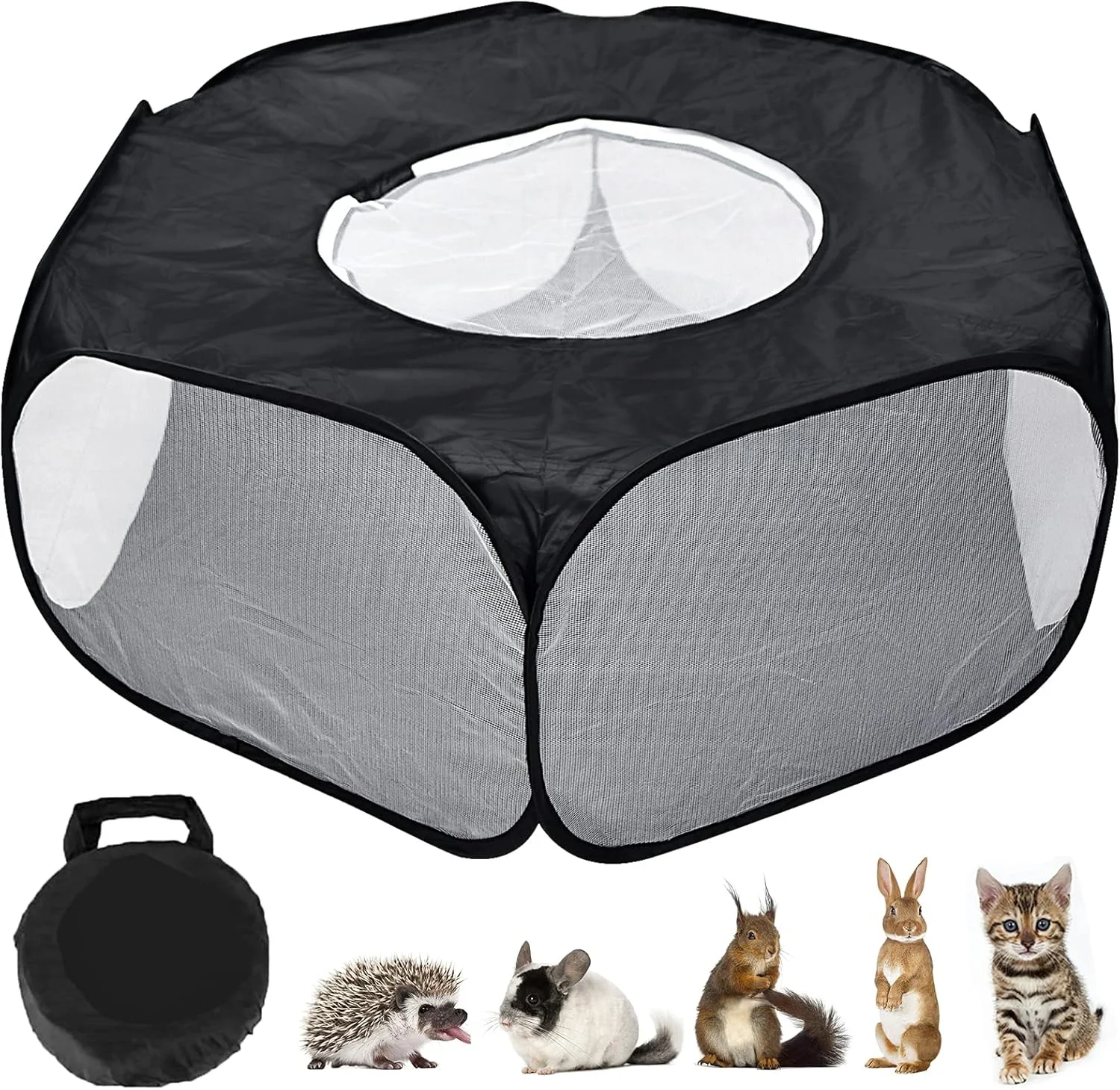 محوطه بازی حیوانات کوچک، محوطه بازی همستر و خوکچه هندی، قفس قابل حمل و تاشو برای خزندگان، حصار تمرینی تاشو مناسب فضای باز و داخل خانه برای خرگوش، چینچیلا و جوجه تیغی (مشکی)