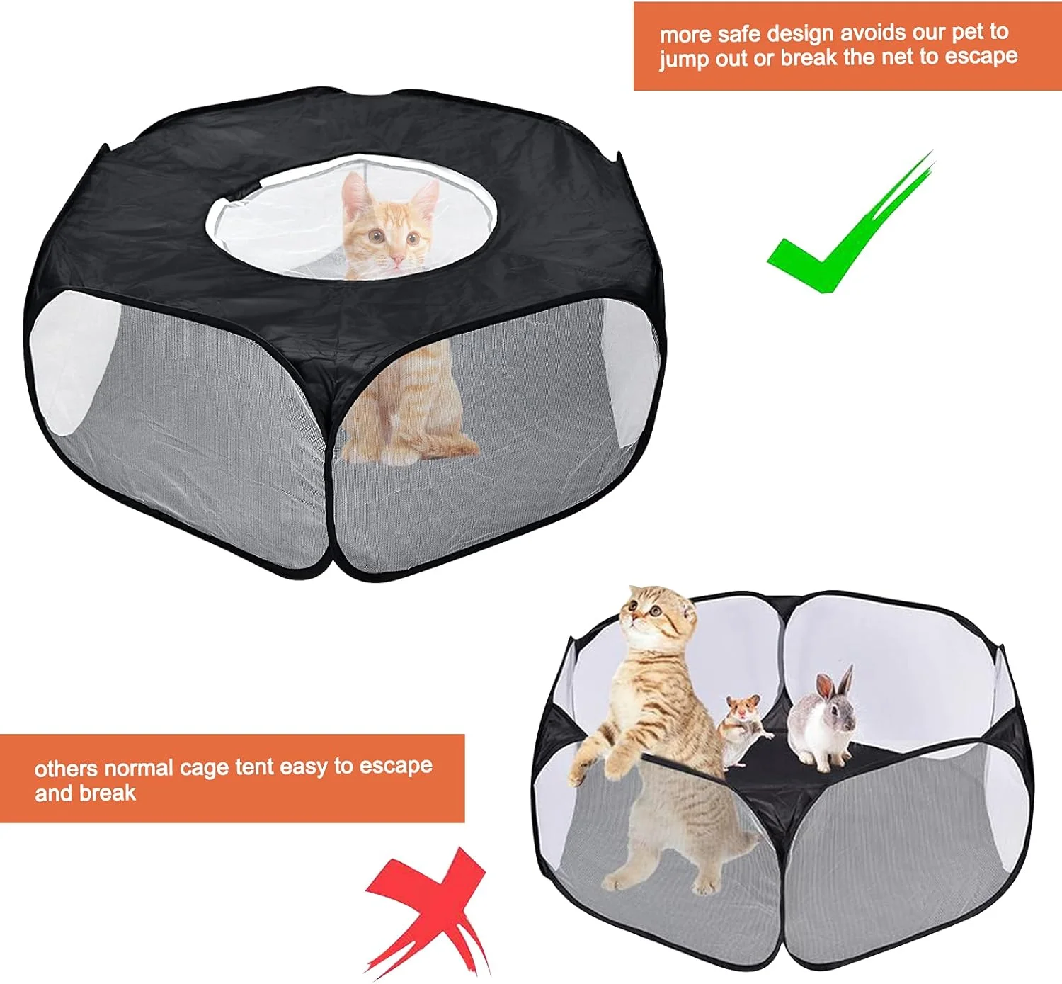 محوطه بازی حیوانات کوچک، محوطه بازی همستر و خوکچه هندی، قفس قابل حمل و تاشو برای خزندگان، حصار تمرینی تاشو مناسب فضای باز و داخل خانه برای خرگوش، چینچیلا و جوجه تیغی (مشکی)