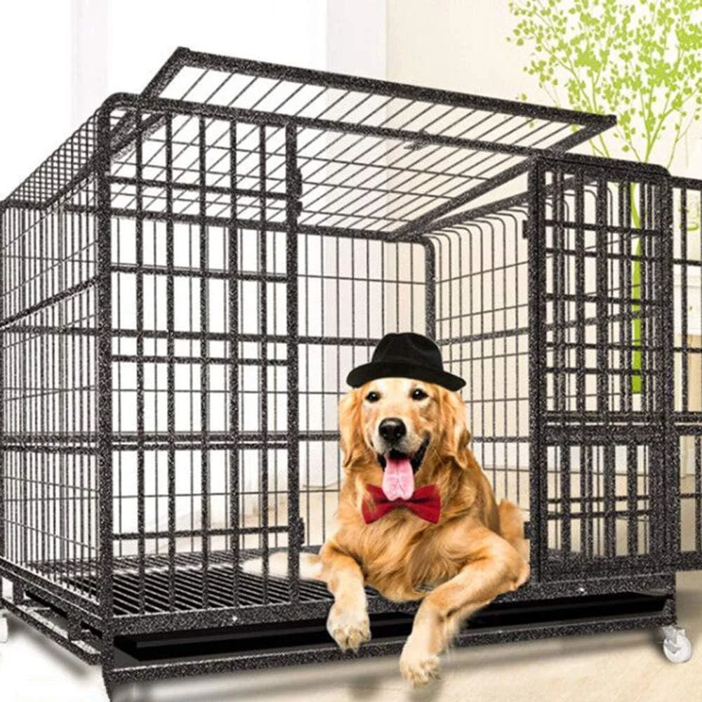 قفس سگ و توله سگ WYJW، باکس حیوانات خانگی مشکی با سینی زیرین، طراحی قفل خودکار دو درب، 5 سایز برای سگ های کوچک، متوسط و بزرگ، XXL