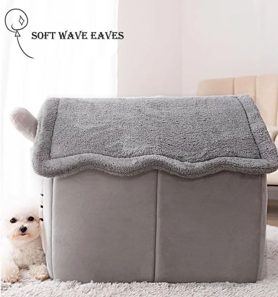 خانه سگ بولیوی، خانه سگ تاشو خاکستری 45x45x40 سانتی متر، بادوام، سبد محصولات حیوانات خانگی با نگهداری آسان، غار توله سگ، مبل، تشک تخت لانه برای سگ ها و گربه های کوچک و متوسط، لانه گربه گرم زمستانی چیواوا