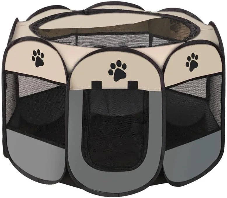 محوطه بازی تاشو و قابل حمل سگ و گربه بیتون، چادر حیوانات خانگی توله سگ، کاسه مسافرتی تاشو مناسب استفاده در فضای داخلی و خارجی (M، خاکستری)