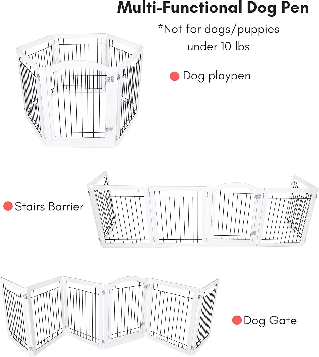 دروازه سگ خانگی بیردراک هوم با درب - حصار ایمنی 6 پنلی و محوطه بازی برای حیوانات خانگی - محفظه قفس 30 اینچی - طراحی بادوام چوبی و سیمی - تاشو با شکل Z ایستاده - روکش سفید