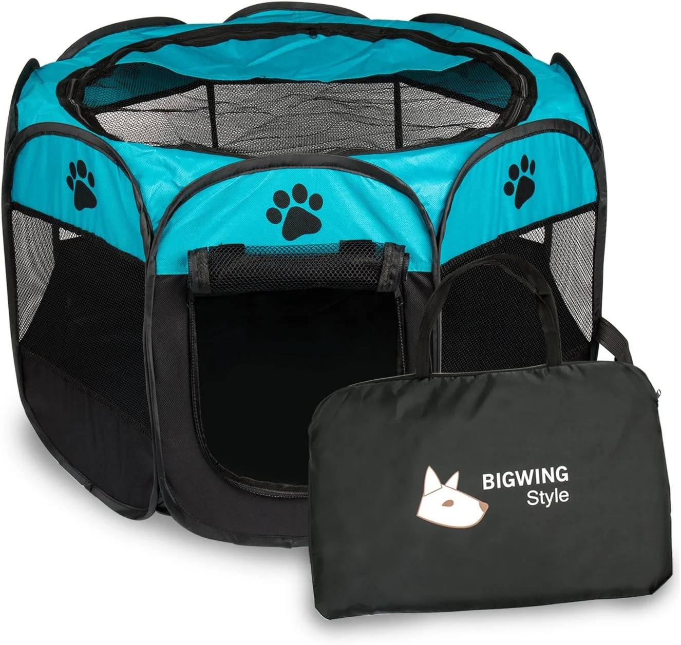 محوطه بازی تاشو قابل حمل حیوانات خانگی بیگ وینگ استایل، مناسب برای سگ، گربه، خرگوش و خوکچه هندی (کوچک، آبی)