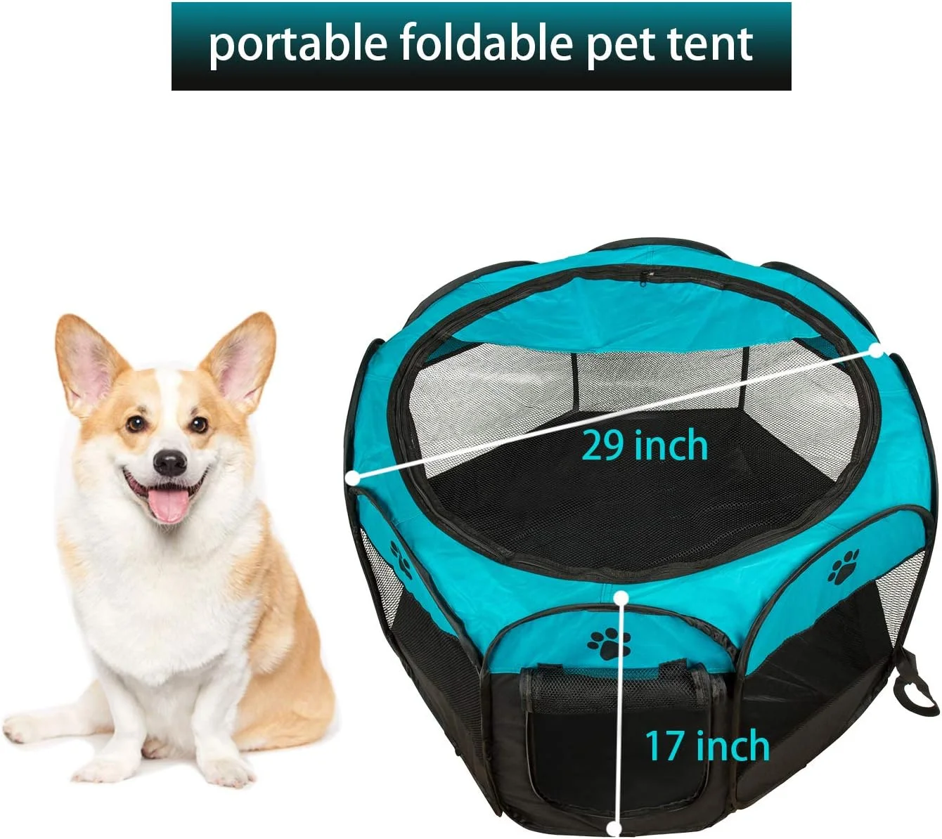 محوطه بازی تاشو قابل حمل حیوانات خانگی بیگ وینگ استایل، مناسب برای سگ، گربه، خرگوش و خوکچه هندی (کوچک، آبی)