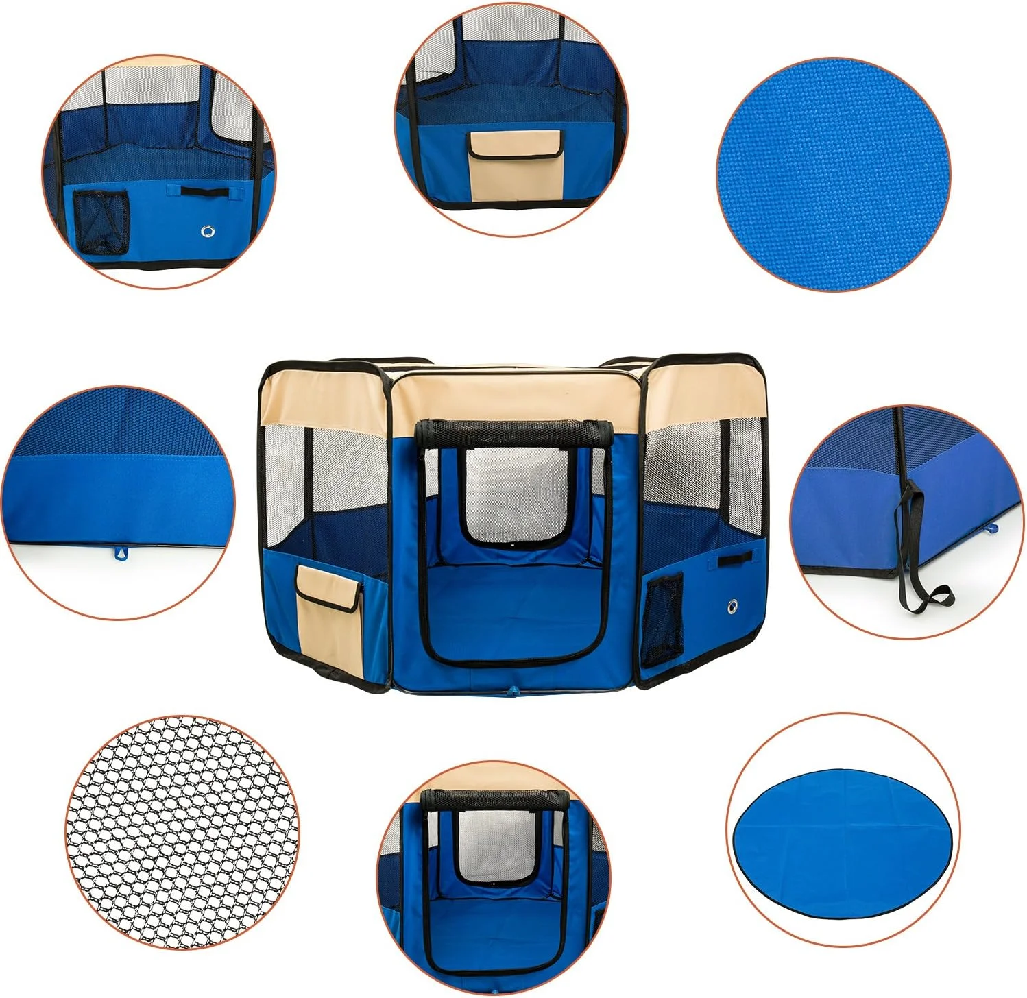 محوطه بازی توله سگ BIGWING Style، محوطه بازی بزرگ سگ، تاشو قابل حمل، دارای سقف و کف قابل جدا شدن، مناسب برای استفاده در داخل و خارج از خانه، به همراه کیف حمل (آبی، XL)