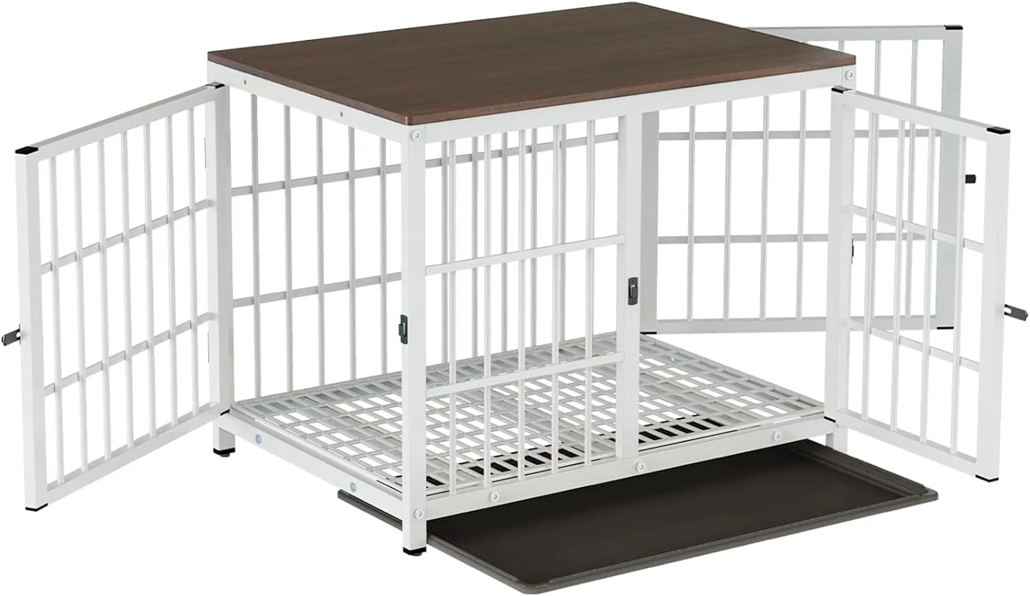 قفس مبلمان سگ سنگین BingoPaw: خانه لانه میز کنار تختی چوبی حیوانات خانگی 30 اینچی با سه در و سینی قابل جابجایی - قفس سیمی مدرن مقاوم در برابر جویدن سگ در داخل خانه با رویه چوبی برای سگ ها سفید