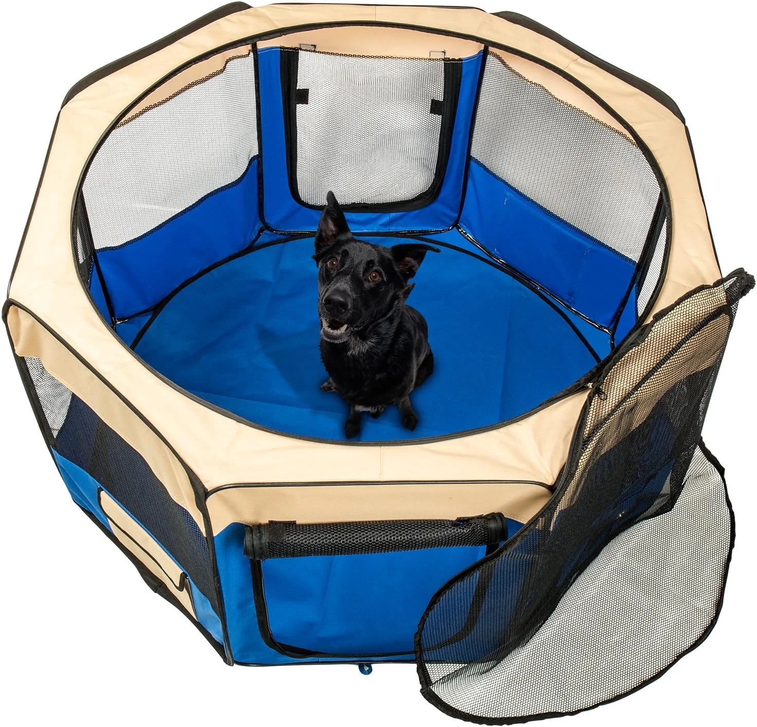 محوطه بازی توله سگ BIGWING Style، محوطه بازی بزرگ سگ، تاشو قابل حمل، دارای سقف و کف قابل جدا شدن، مناسب برای استفاده در داخل و خارج از خانه، به همراه کیف حمل (آبی، XL)