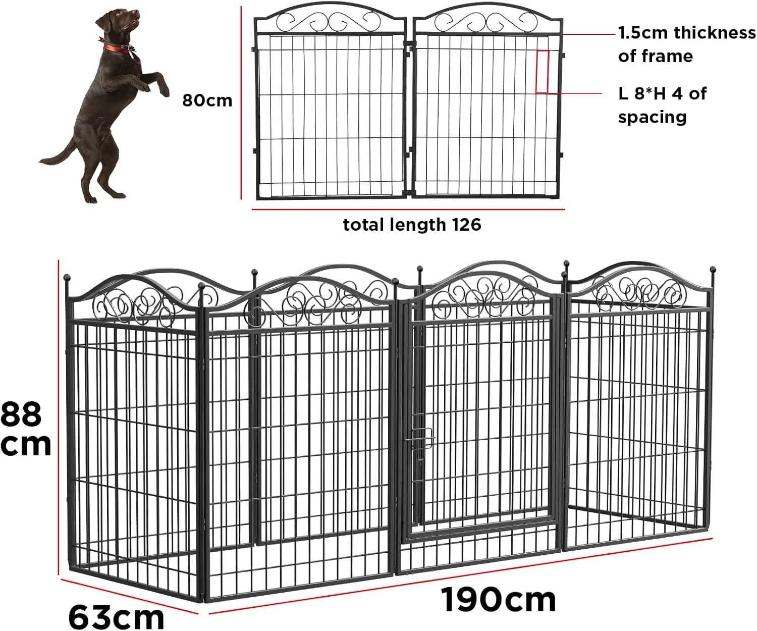 محوطه بازی سگ سنگین BingoPaw: 8 پنل بزرگ فلزی برای داخل و خارج از خانه، ارتفاع 80 سانتی متر - حصار بازی توله سگ برای تمرین در باغ برای سگ های کوچک، متوسط، گربه و خرگوش