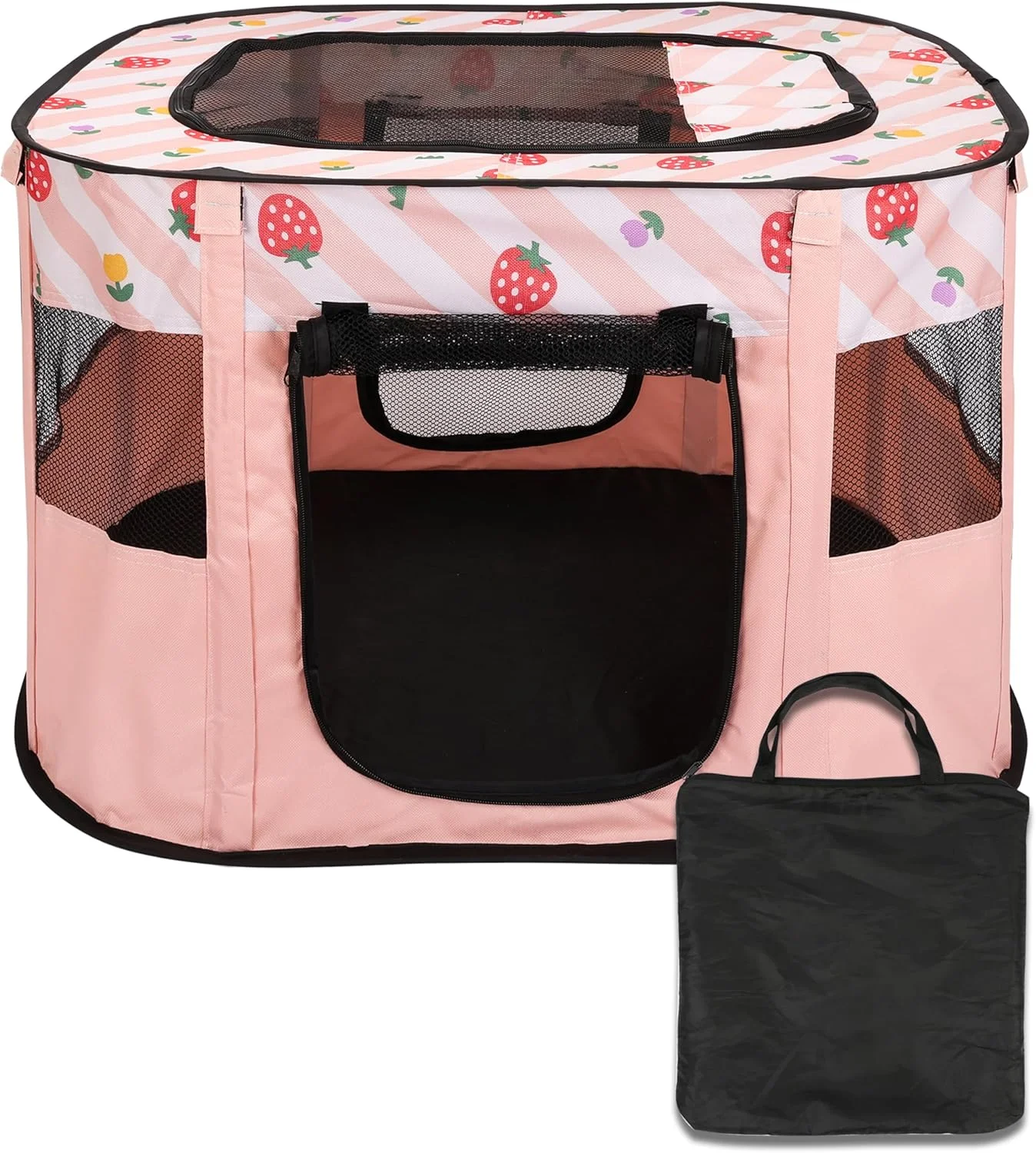 محوطه بازی تاشو صورتی Belle Vous - محوطه بازی توله سگ - محوطه بازی سگ - محوطه تمرین تنفسی - سقف جداشدنی - برای استفاده در داخل و خارج از منزل - برای سگ ها و گربه ها