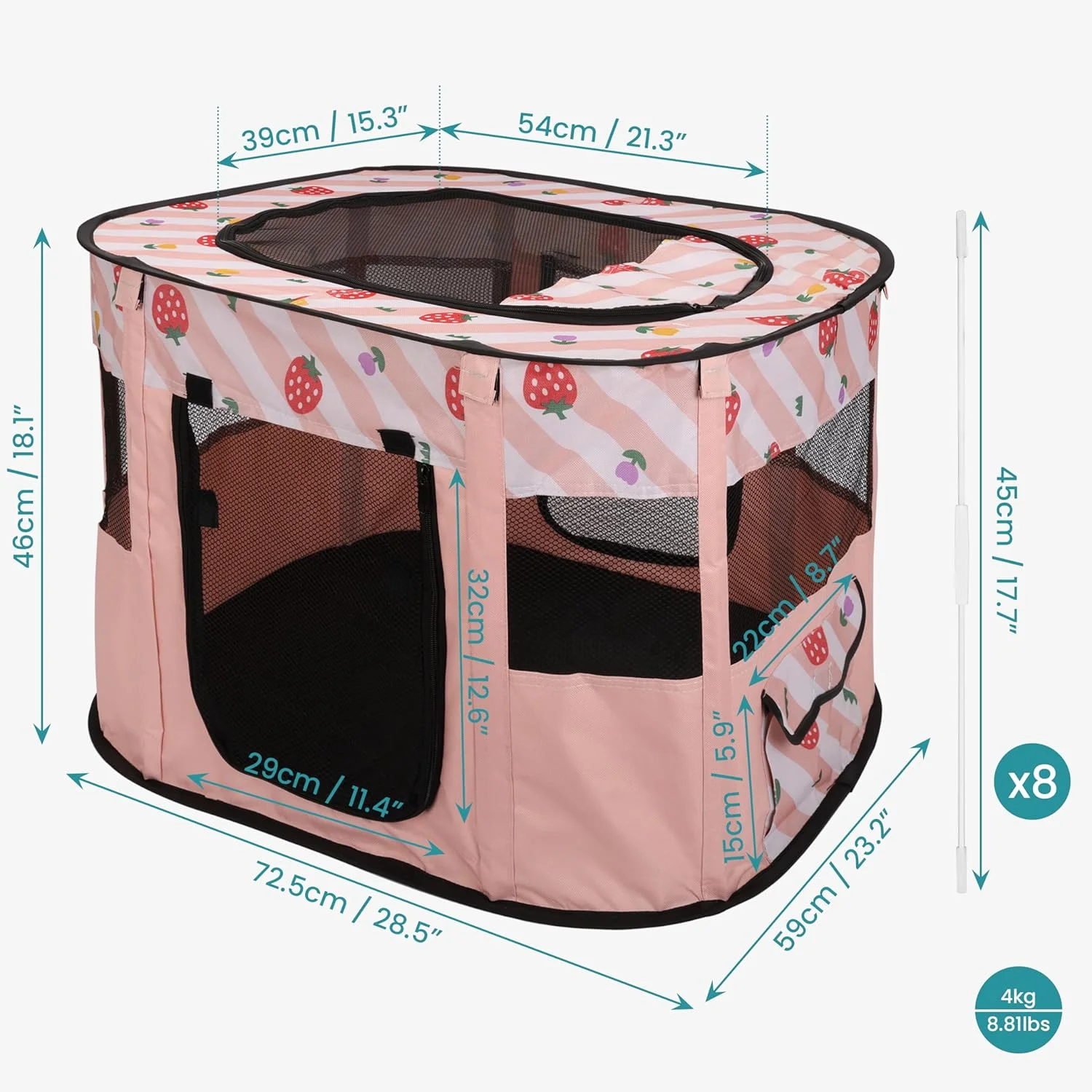 محوطه بازی تاشو صورتی Belle Vous - محوطه بازی توله سگ - محوطه بازی سگ - محوطه تمرین تنفسی - سقف جداشدنی - برای استفاده در داخل و خارج از منزل - برای سگ ها و گربه ها