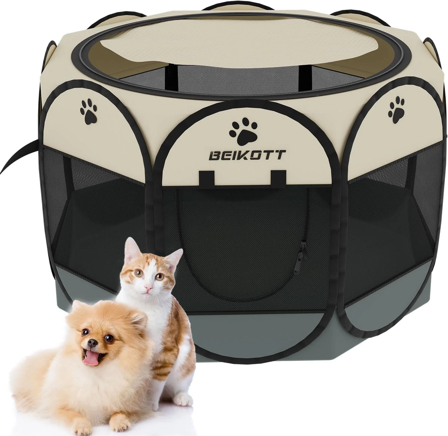 محوطه بازی حیوانات خانگی BEIKOTT، محوطه تاشو سگ، قفس تمرین قابل حمل برای توله سگ/سگ/گربه/خرگوش، چادر بازی سگ با سایه بان توری قابل جابجایی برای استفاده در فضای داخلی و خارجی (بزرگ)
