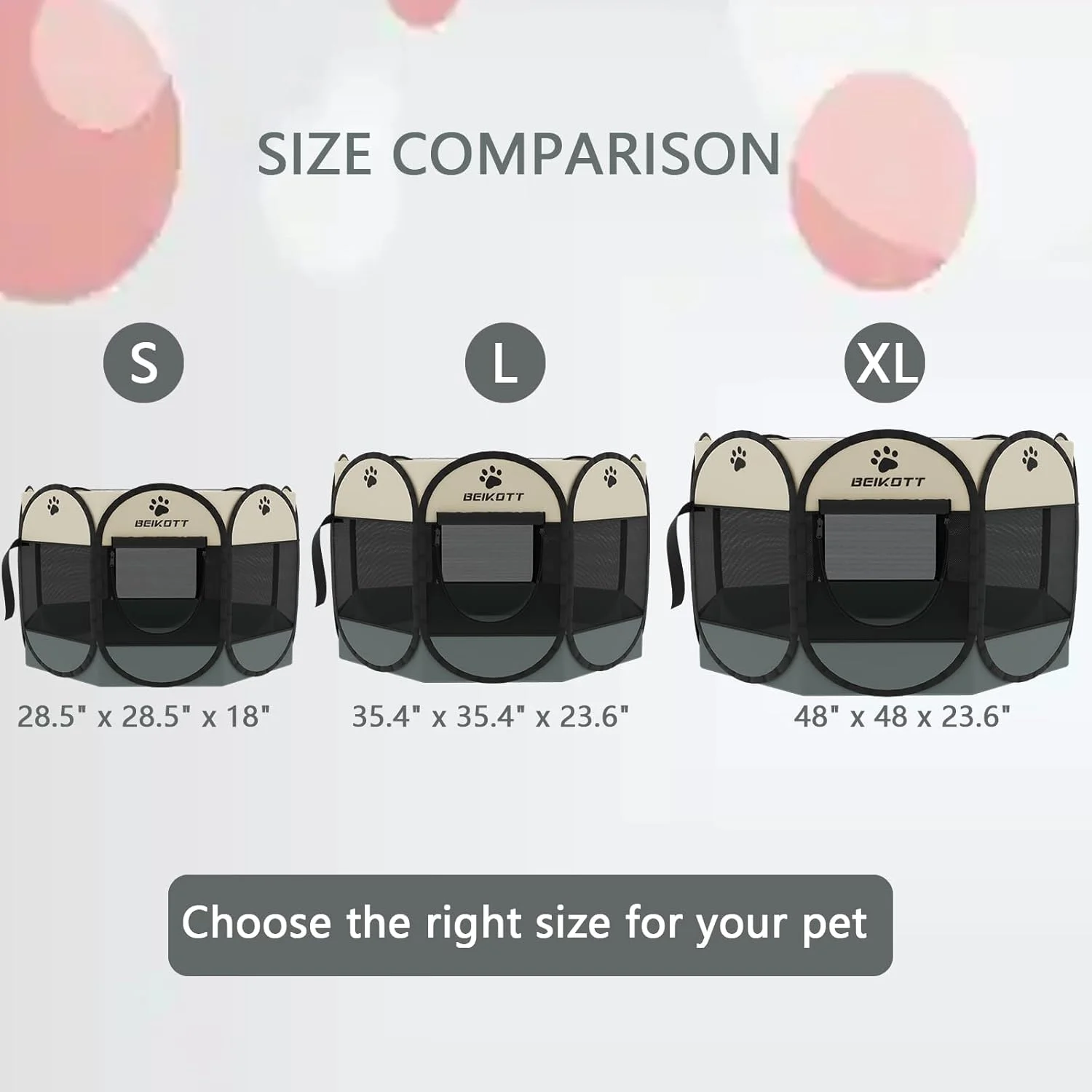 محوطه بازی حیوانات خانگی BEIKOTT، محوطه تاشو سگ، قفس تمرین قابل حمل برای توله سگ/سگ/گربه/خرگوش، چادر بازی سگ با سایه بان توری قابل جابجایی برای استفاده در فضای داخلی و خارجی (بزرگ)