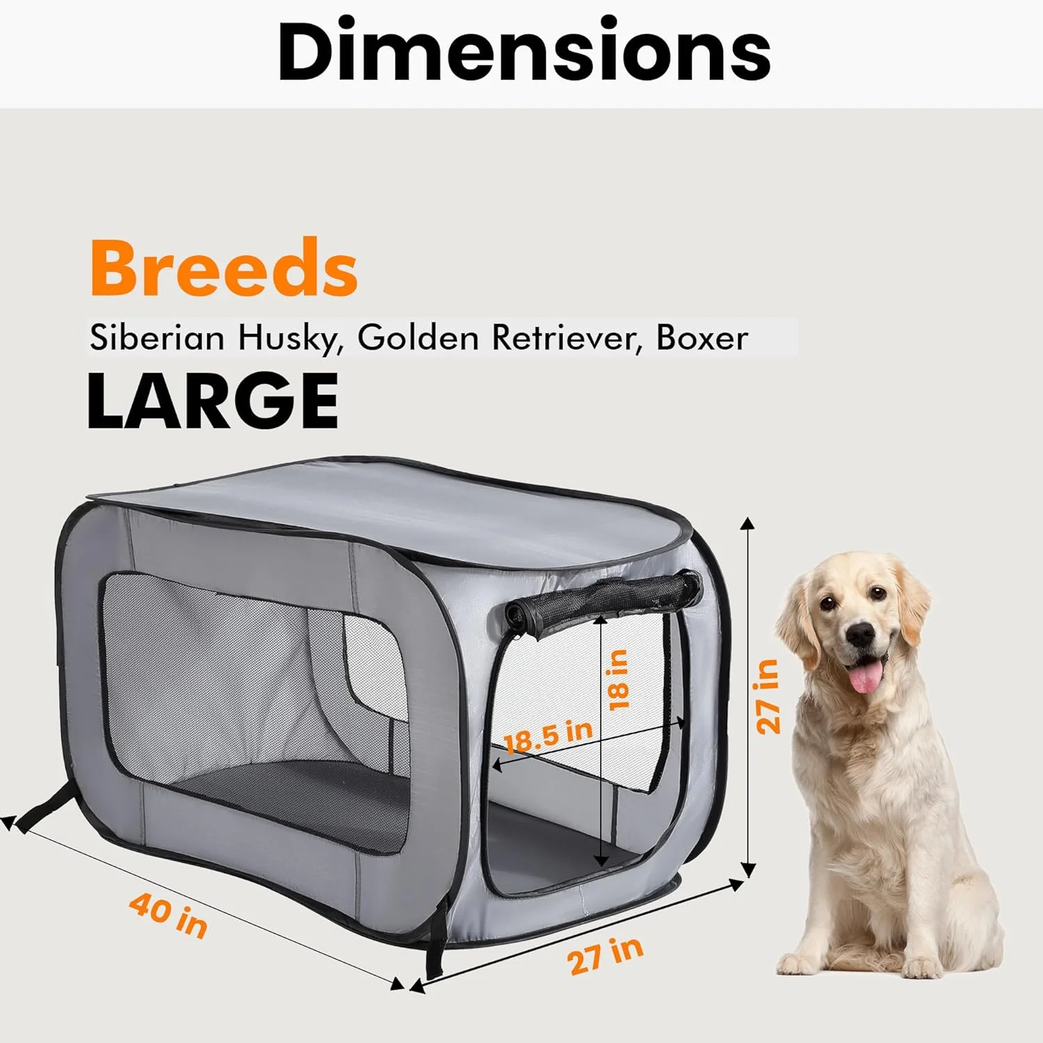 محفظه حمل تاشو و قابل حمل حیوانات خانگی Beatrice Home Fashions، سایز 40" طول x 27" عرض x 27" ارتفاع، خاکستری