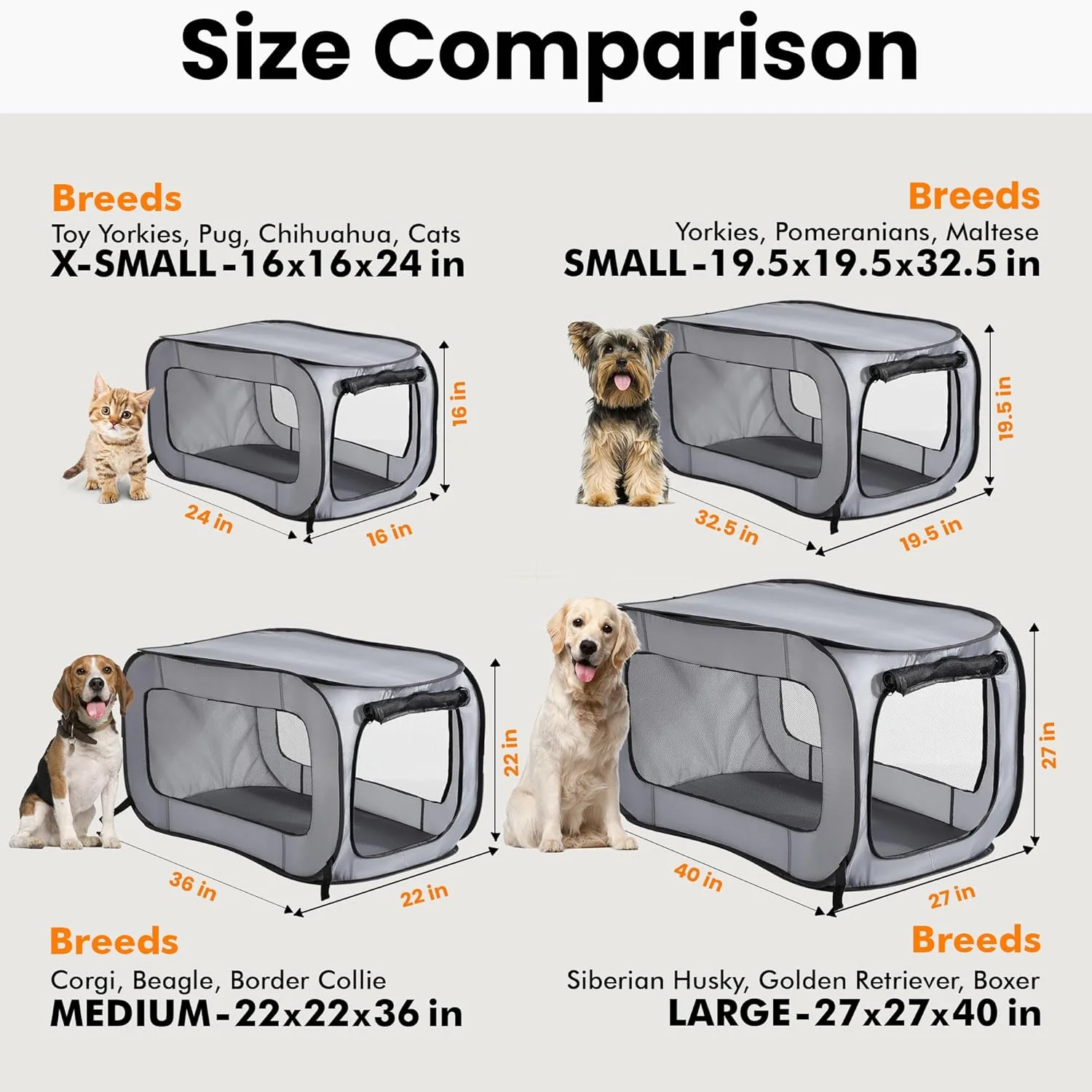 محفظه حمل تاشو و قابل حمل حیوانات خانگی Beatrice Home Fashions، سایز 40" طول x 27" عرض x 27" ارتفاع، خاکستری