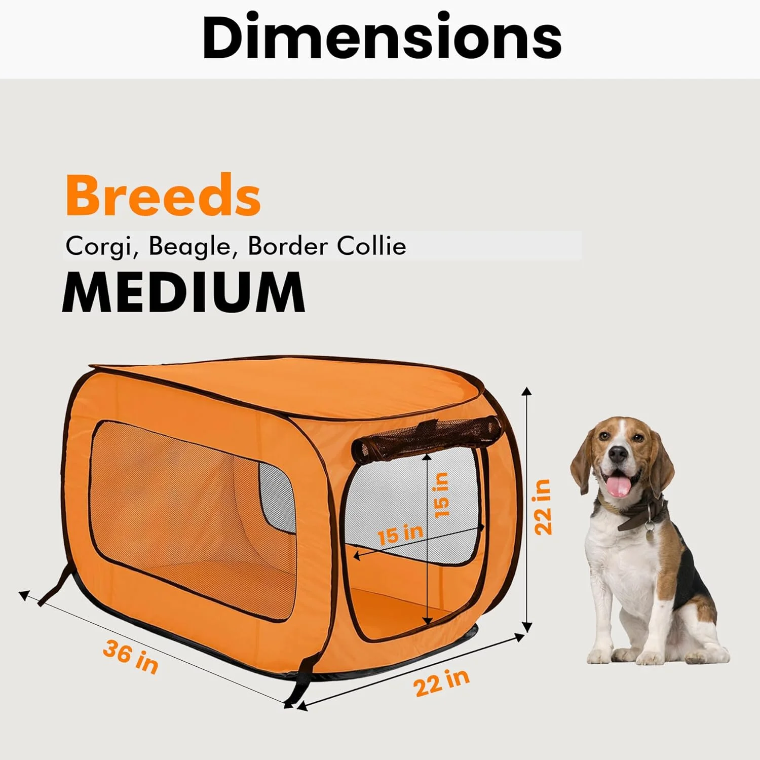 محفظه حمل تاشو و قابل حمل حیوانات خانگی Beatrice Home Fashions، ابعاد 91.44 طول x 53.34 عرض x 53.34 ارتفاع سانتی‌متر، نارنجی