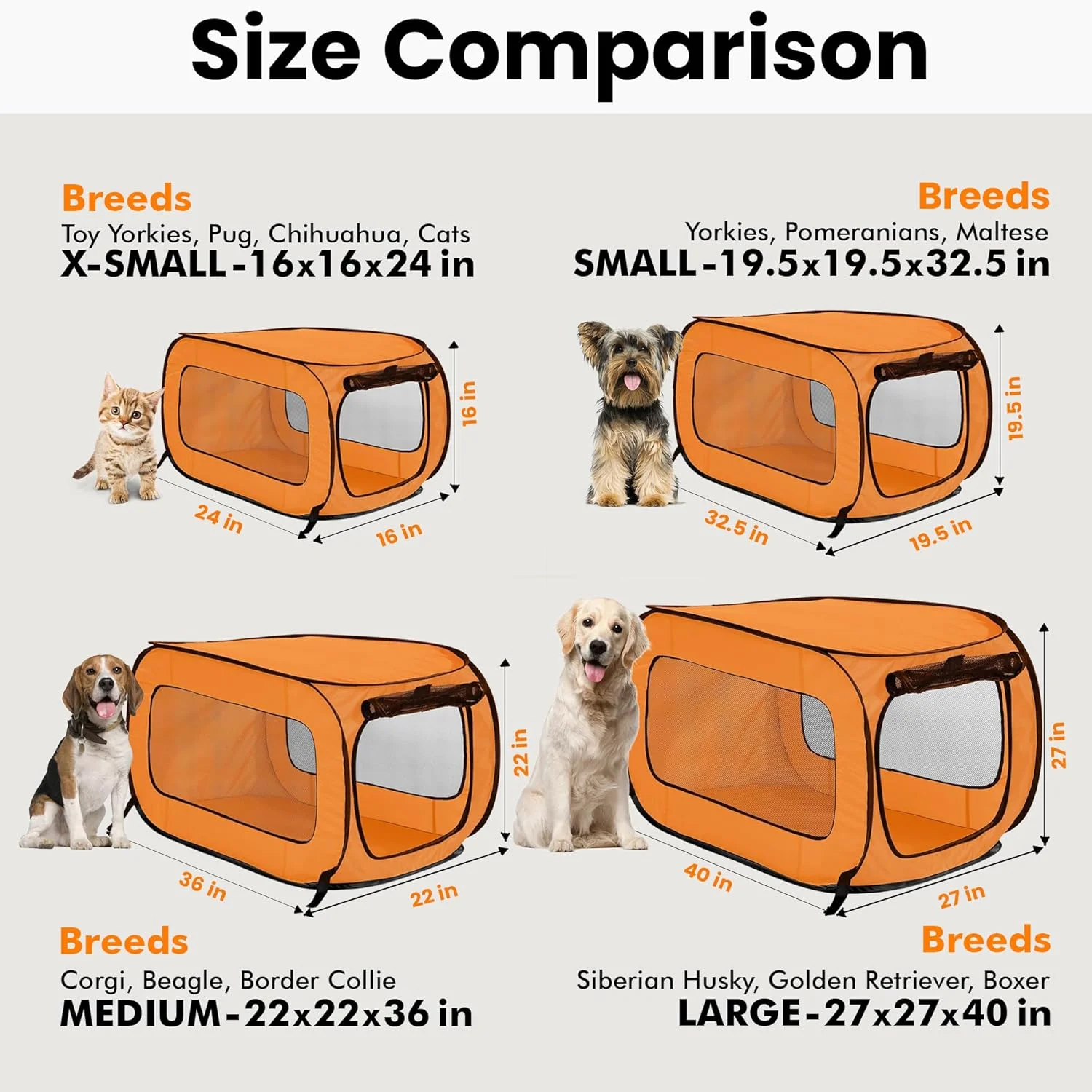 محفظه حمل تاشو و قابل حمل حیوانات خانگی Beatrice Home Fashions، ابعاد 91.44 طول x 53.34 عرض x 53.34 ارتفاع سانتی‌متر، نارنجی