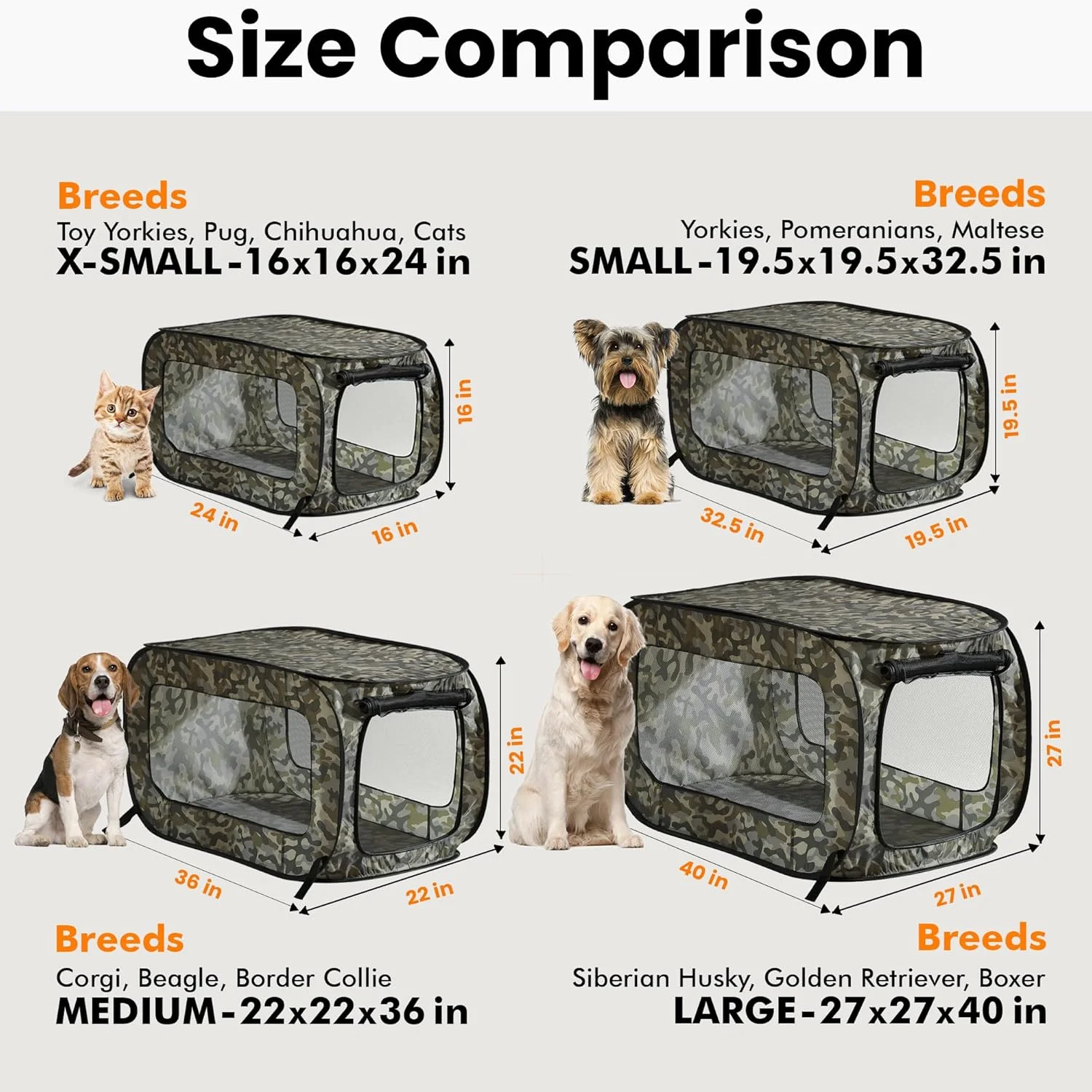 محفظه حمل تاشو و قابل حمل حیوانات خانگی، گربه و سگ Beatrice Home Fashions، سایز 36" L x 22" W x 22" H، طرح استتار سبز