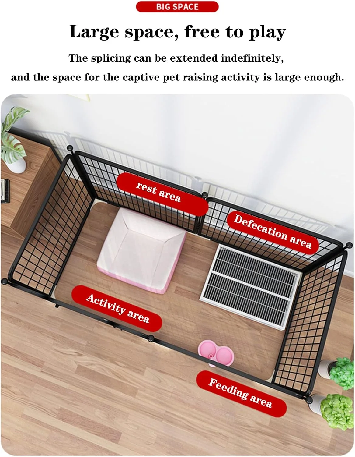 محوطه بازی حیوانات خانگی BaiBnn با 4/6 پنل، قفس سگ آهنی، حصار حیوانات خانگی سنگین، محوطه توله سگ، تاشو و قابل حمل، محوطه داخلی/خارجی مناسب برای خرگوش، سگ و گربه (اندازه: 4 پنل: 60 * 60 سانتی متر)