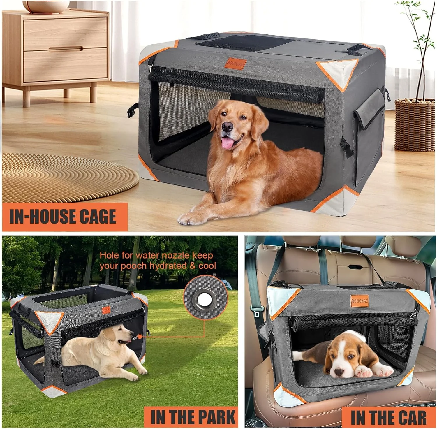 باکس تاشو سگ BCOCHAO - باکس های قابل حمل سگ برای سگ های کوچک و متوسط​​، باکس مسافرتی حیوانات خانگی 4 در، محکم/قابل تنفس/راحت، داخل و خارج از منزل و صندلی عقب خودرو. پتوی نرم سگ