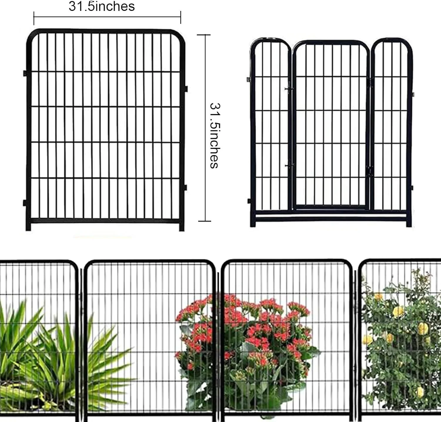 محوطه بازی توله سگ MyLink با درب، 8 تکه فلزی سنگین مشکی، حصار بدون نیاز به حفاری برای حیوانات، مناسب برای بازی و ورزش حیوانات خانگی، حصار باغچه و حیاط، حصار سگ در فضای باز، 80 سانتی متر در 6.4 متر