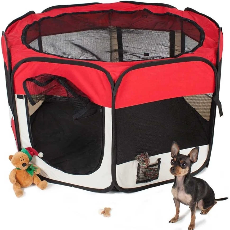 چادر بازی تاشو باکاجی برای توله سگ ها و حیوانات خانگی کوچک، صرفه جویی در فضا، مناسب سفر و حیوانات خانگی کوچک، مناسب فضای داخلی و خارجی (قرمز)