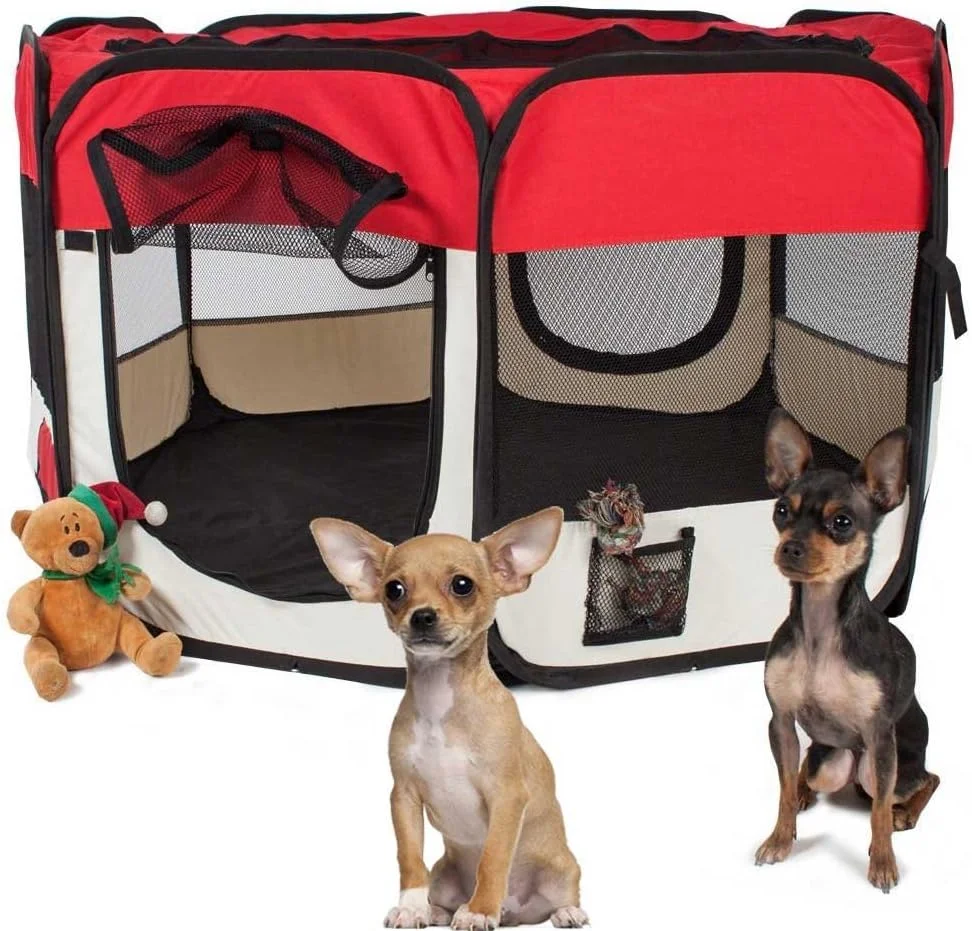 چادر بازی تاشو باکاجی برای توله سگ ها و حیوانات خانگی کوچک، صرفه جویی در فضا، مناسب سفر و حیوانات خانگی کوچک، مناسب فضای داخلی و خارجی (قرمز)