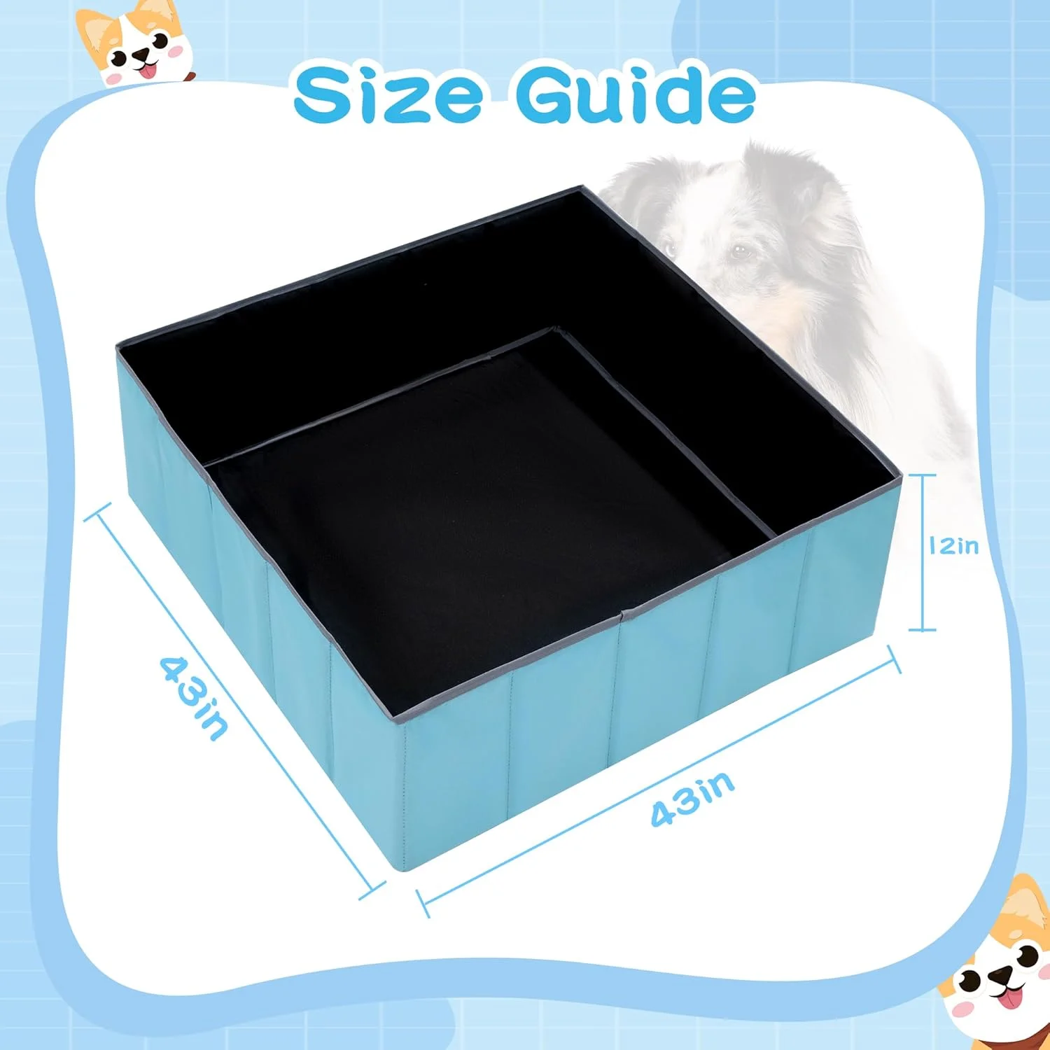 جعبه زایمان سگ و توله سگ BALAPET، تاشو و قابل حمل، محوطه بازی توله سگ (مشکی، مربعی، 94x94x30 سانتی متر)
