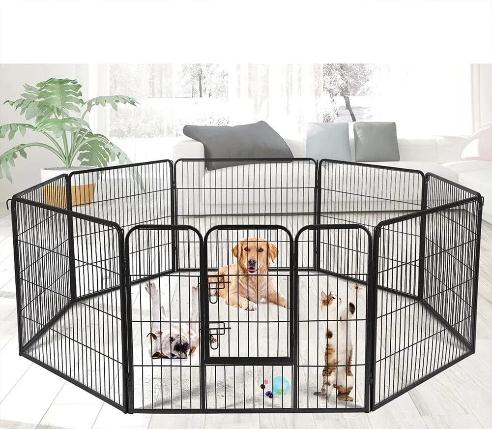 محوطه فلزی درب دار حیوانات خانگی باکاجی، حصار فلزی مدولار برای استفاده در داخل و خارج از منزل، مناسب سگ، گربه، همستر، خرگوش، چینچیلا (77x60 سانتی متر)