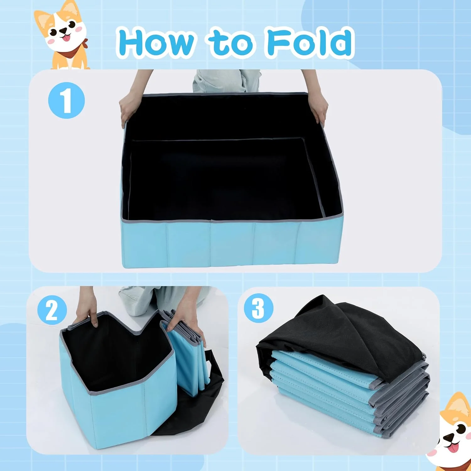 جعبه زایمان سگ و توله سگ BALAPET، تاشو و قابل حمل، محوطه بازی توله سگ (مشکی، مربعی، 94x94x30 سانتی متر)