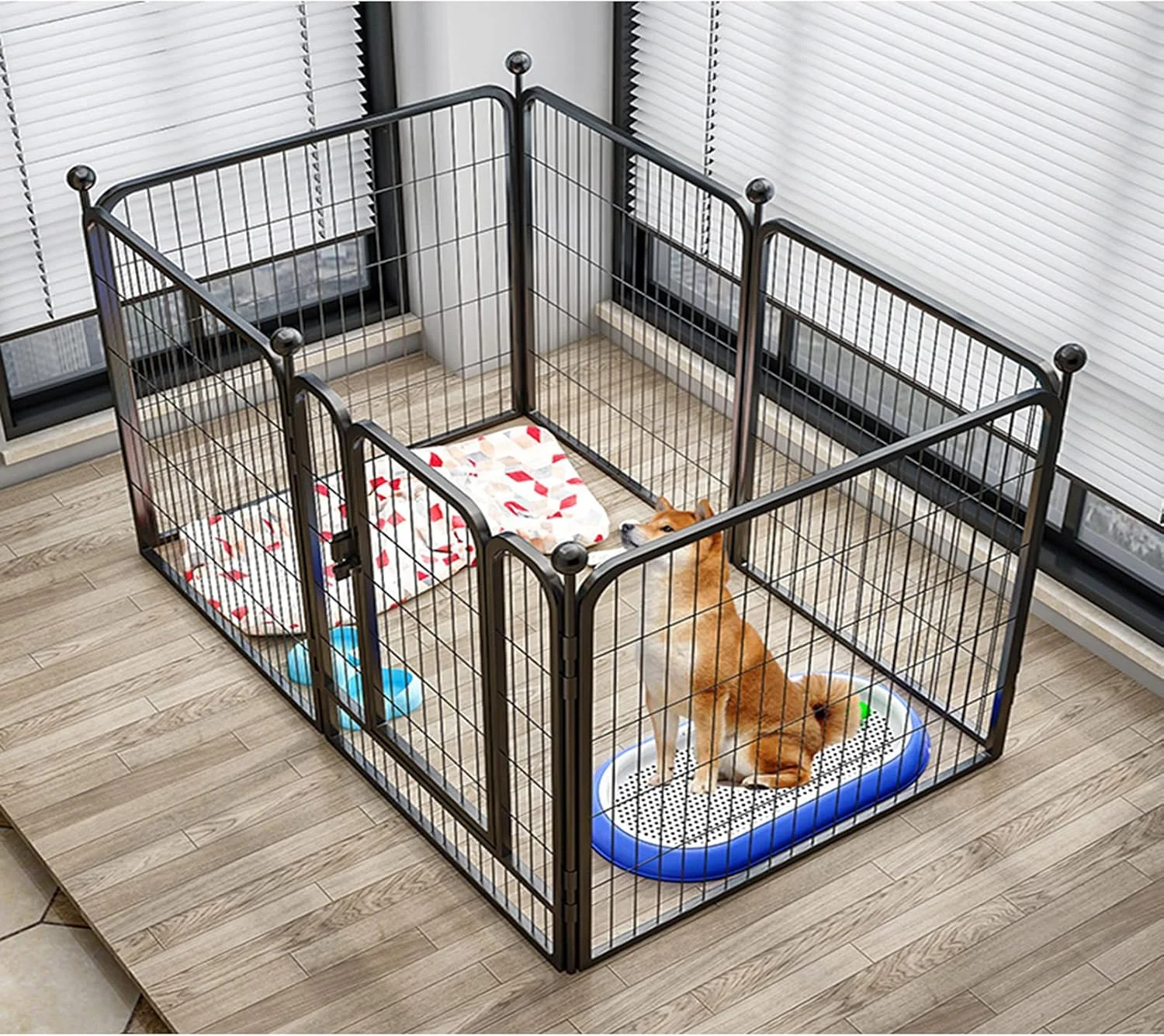 محوطه بازی حیوانات خانگی BaiBnn، حصار فلزی تاشو و مقاوم برای سگ، قابل گسترش برای داخل و خارج از خانه، مانع حصار بازی حیوانات خانگی، قفس برای سگ ها و گربه ها (اندازه: 160 * 80 * 80 سانتی متر، رنگ: سیاه)