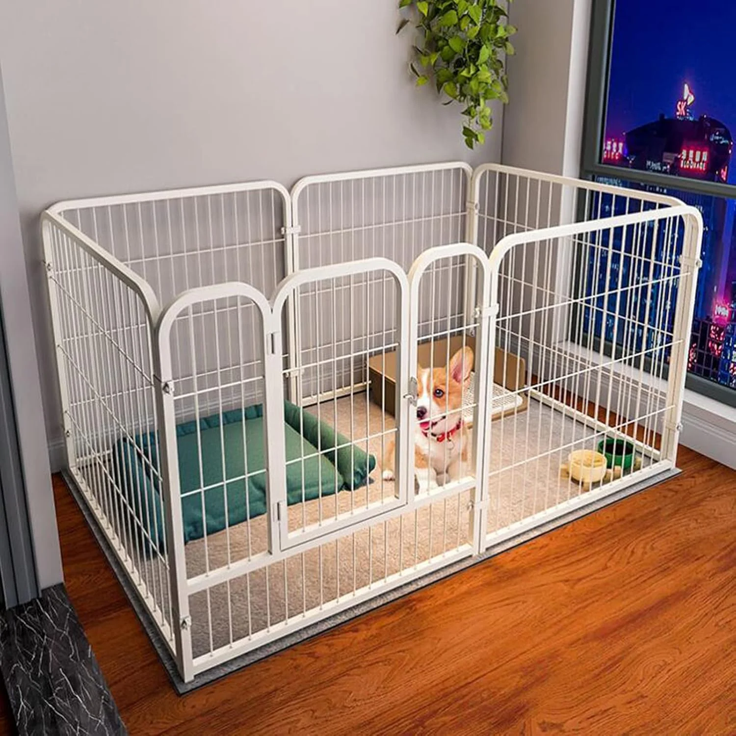 محوطه بازی تاشو فلزی حیوانات خانگی BaiBnn، حصار ورزشی داخلی و خارجی با درب و قفل، حصار تمرینی سنگین مناسب برای توله سگ/خرگوش/اردک/گربه (سایز: 50 * 50 * 50 سانتی متر، رنگ: سفید)