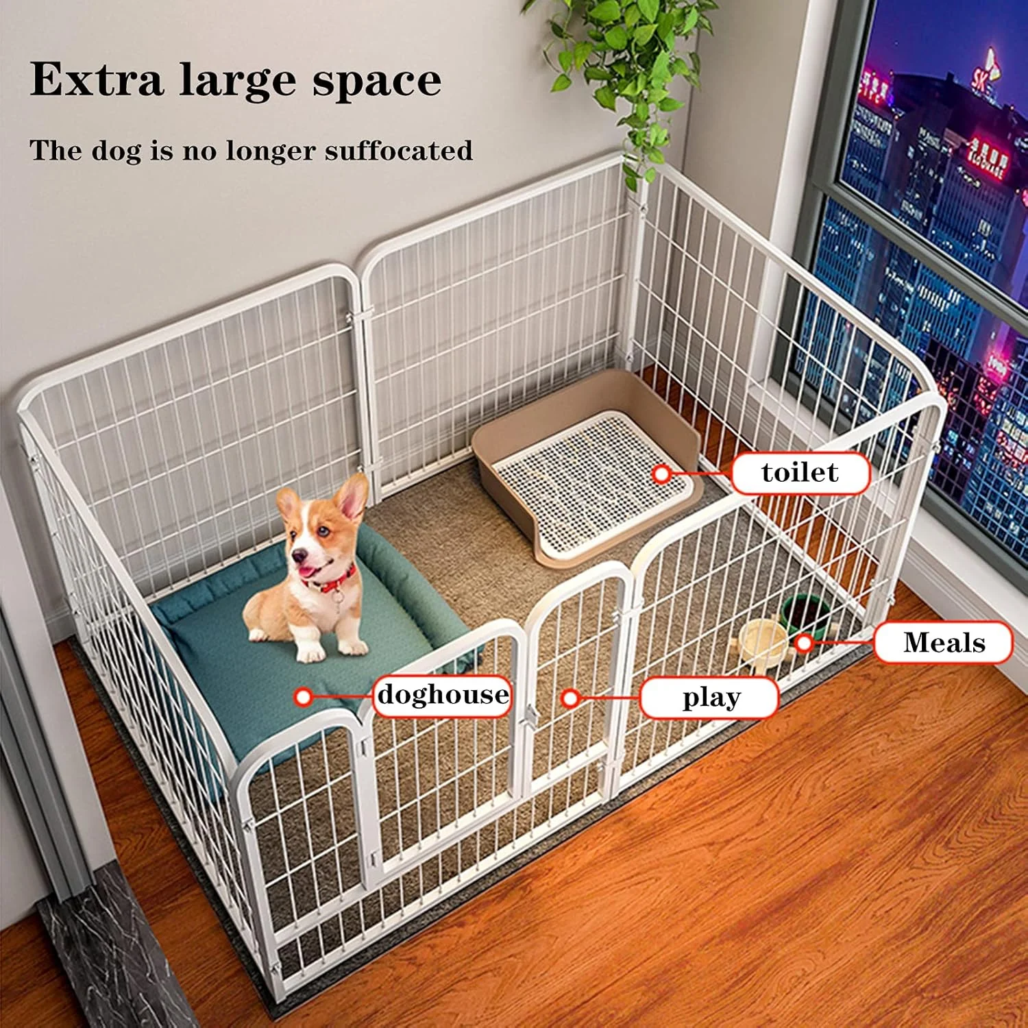 محوطه بازی تاشو فلزی حیوانات خانگی BaiBnn، حصار ورزشی داخلی و خارجی با درب و قفل، حصار تمرینی سنگین مناسب برای توله سگ/خرگوش/اردک/گربه (سایز: 50 * 50 * 50 سانتی متر، رنگ: سفید)