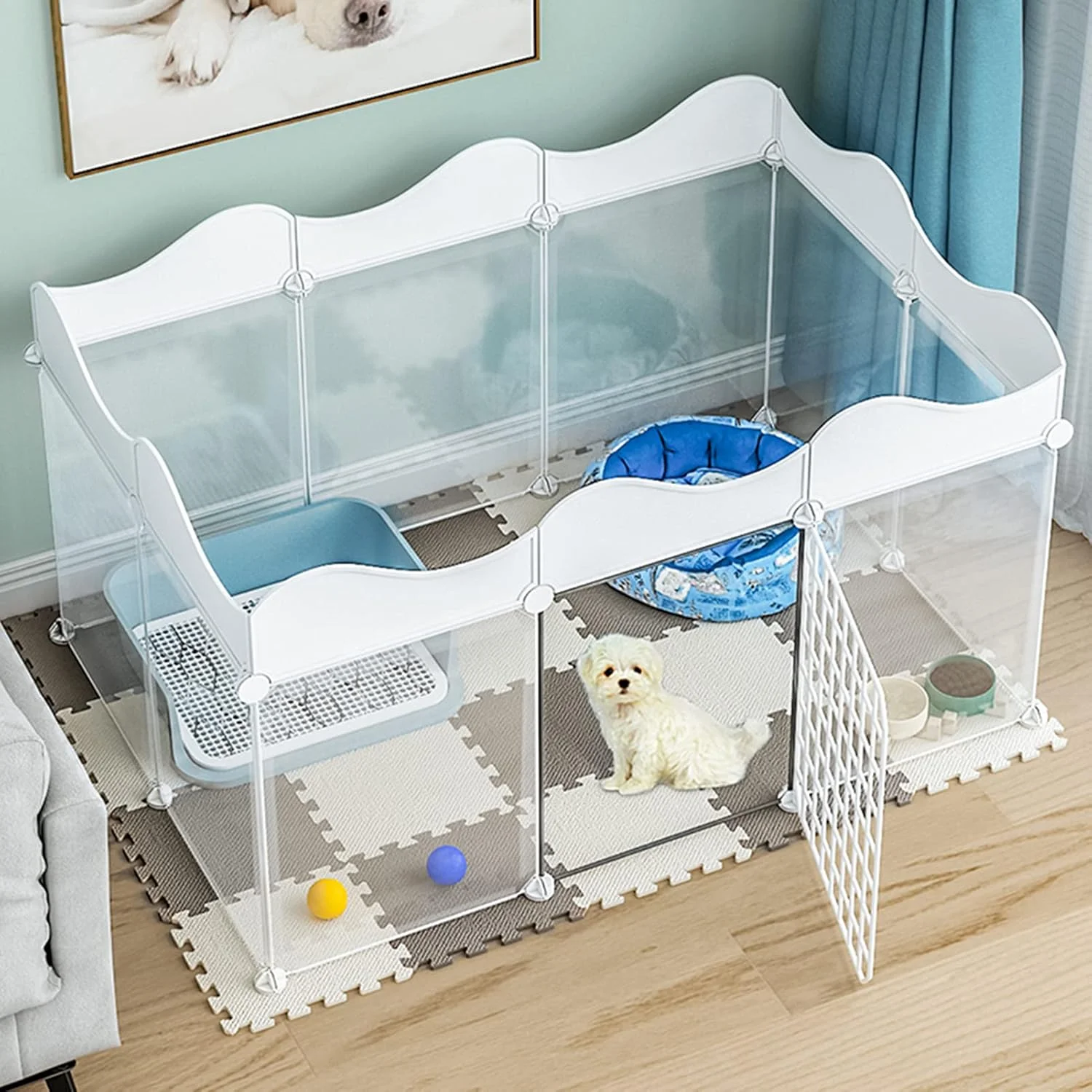 محوطه بازی حیوانات خانگی BaiBnn، حصار حیوانات قابل حمل رزینی، قفس توله سگ، خانه تاشو برای خواب و بازی حیوانات کوچک، خرگوش، توله سگ و خوکچه هندی (اندازه: 147 * 111 * 57 سانتی متر)