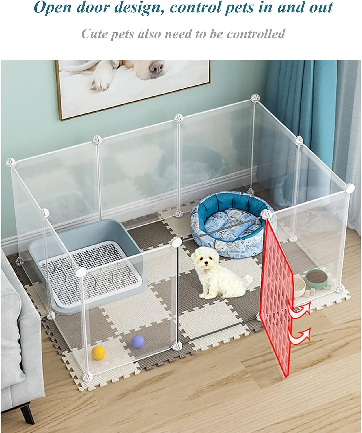 محوطه بازی حیوانات خانگی BaiBnn، حصار حیوانات قابل حمل رزینی، قفس توله سگ، خانه تاشو برای خواب و بازی حیوانات کوچک، خرگوش، توله سگ و خوکچه هندی (اندازه: 147 * 111 * 57 سانتی متر)