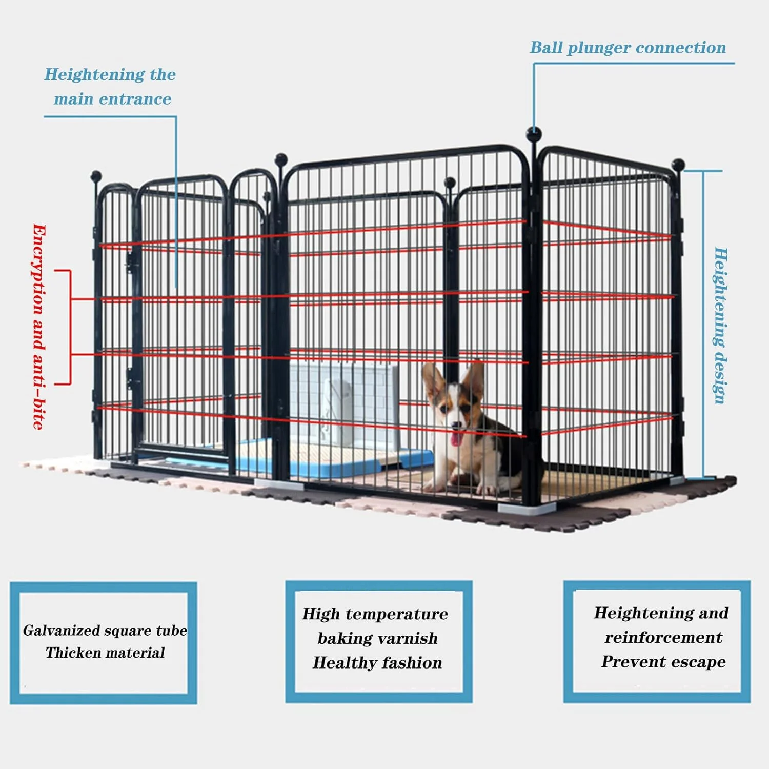 محوطه بازی سگ BaiBnn مدل تاشو و مقاوم، مناسب توله سگ/خرگوش/اردک/گربه، قابل استفاده در داخل و خارج از خانه (سایز: 4 تکه: 60 * 60 * 60 سانتی متر)