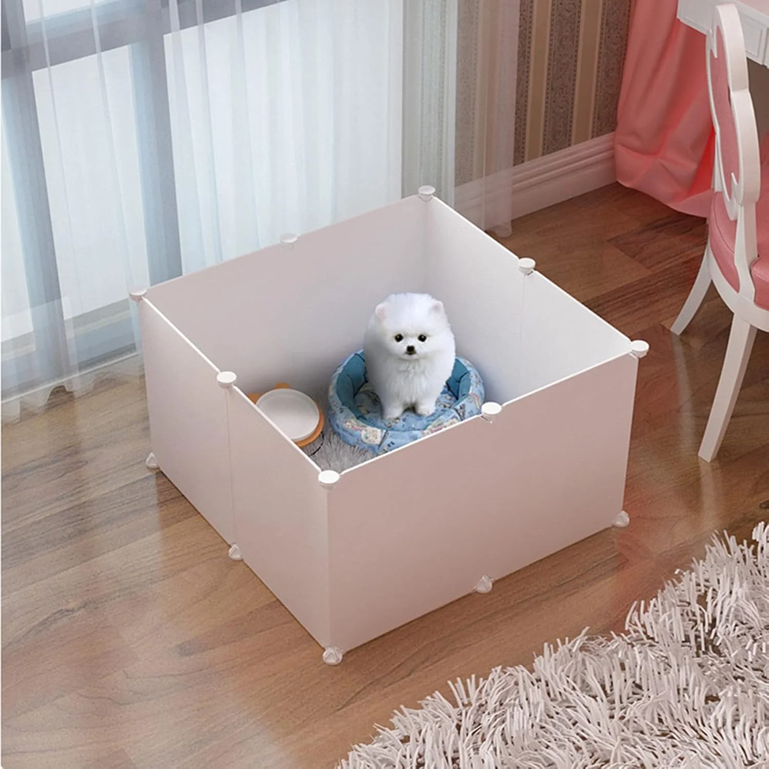 محوطه بازی سگ و حیوانات خانگی BaiBnn، قفس پلاستیکی کوچک، محوطه باز DIY قابل گسترش، تاشو، مناسب خواب و بازی، خانه لانه برای توله سگ، بچه گربه، خرگوش (اندازه: 75 * 75 * 47 سانتی متر، رنگ: سفید)