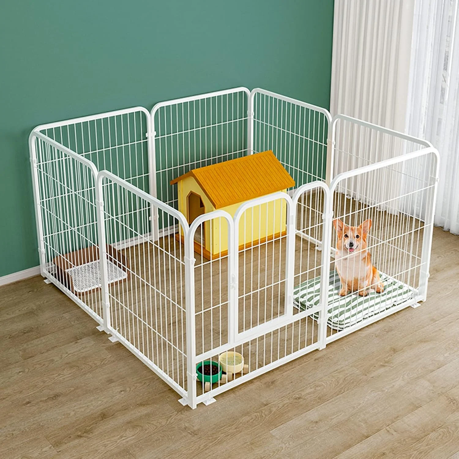 محوطه بازی تاشو و قابل حمل سگ، گربه، خرگوش بای بن، مناسب فضای داخلی و خارجی (سایز: 180 * 120 * 70 سانتی متر، رنگ: سفید)