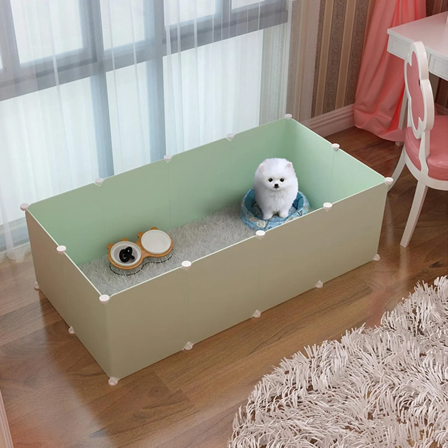 محوطه بازی سگ و حیوانات خانگی BaiBnn، حصار پلاستیکی کوچک، قفس باز و قابل گسترش DIY، تاشو، مناسب خواب و بازی برای توله سگ، بچه گربه و خرگوش (اندازه: 147 * 75 * 47 سانتی متر، رنگ: سبز روشن)