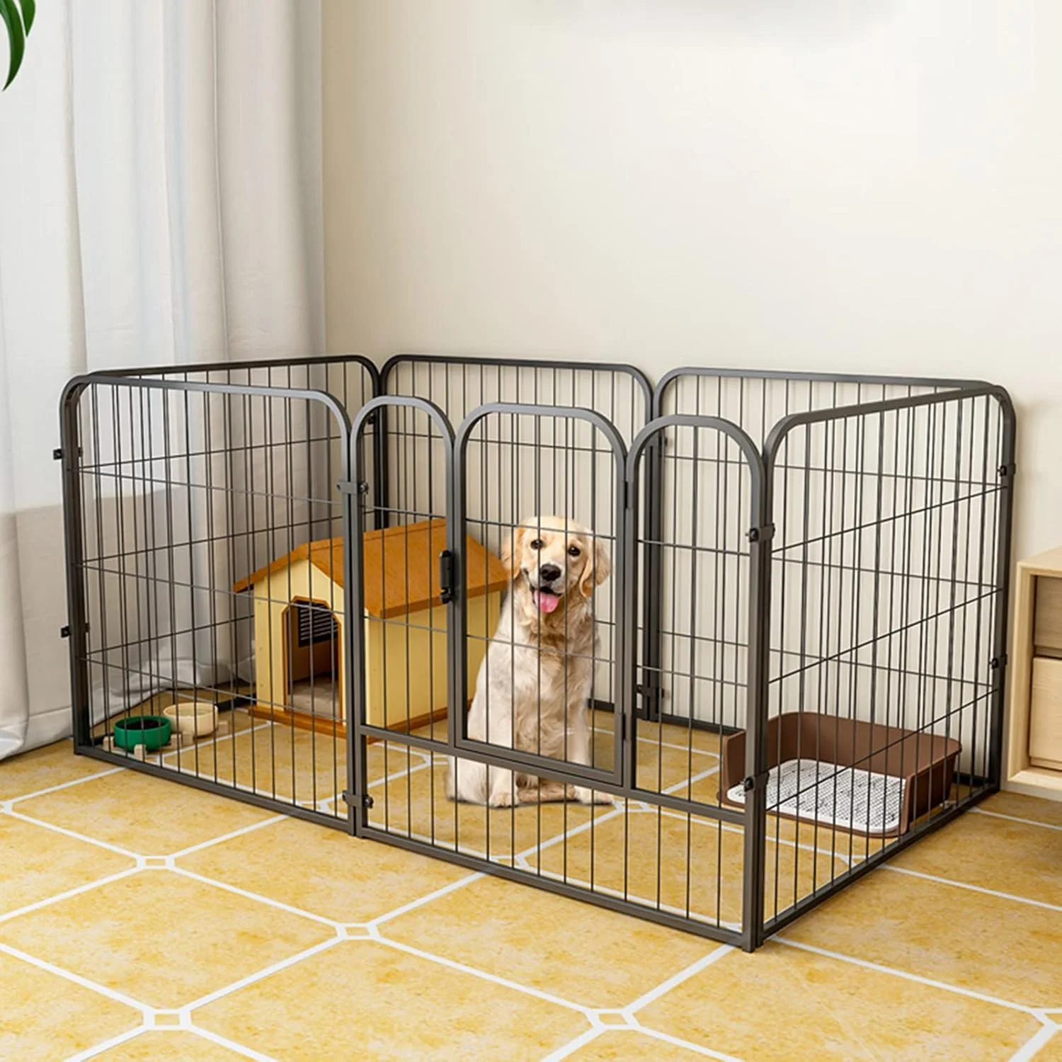 محوطه بازی حیوانات خانگی BaiBnn با 4/6 پنل، حصار فلزی سنگین، تاشو و قابل حمل، مناسب برای خرگوش، سگ و گربه (سایز: 80*80*160 سانتی متر)