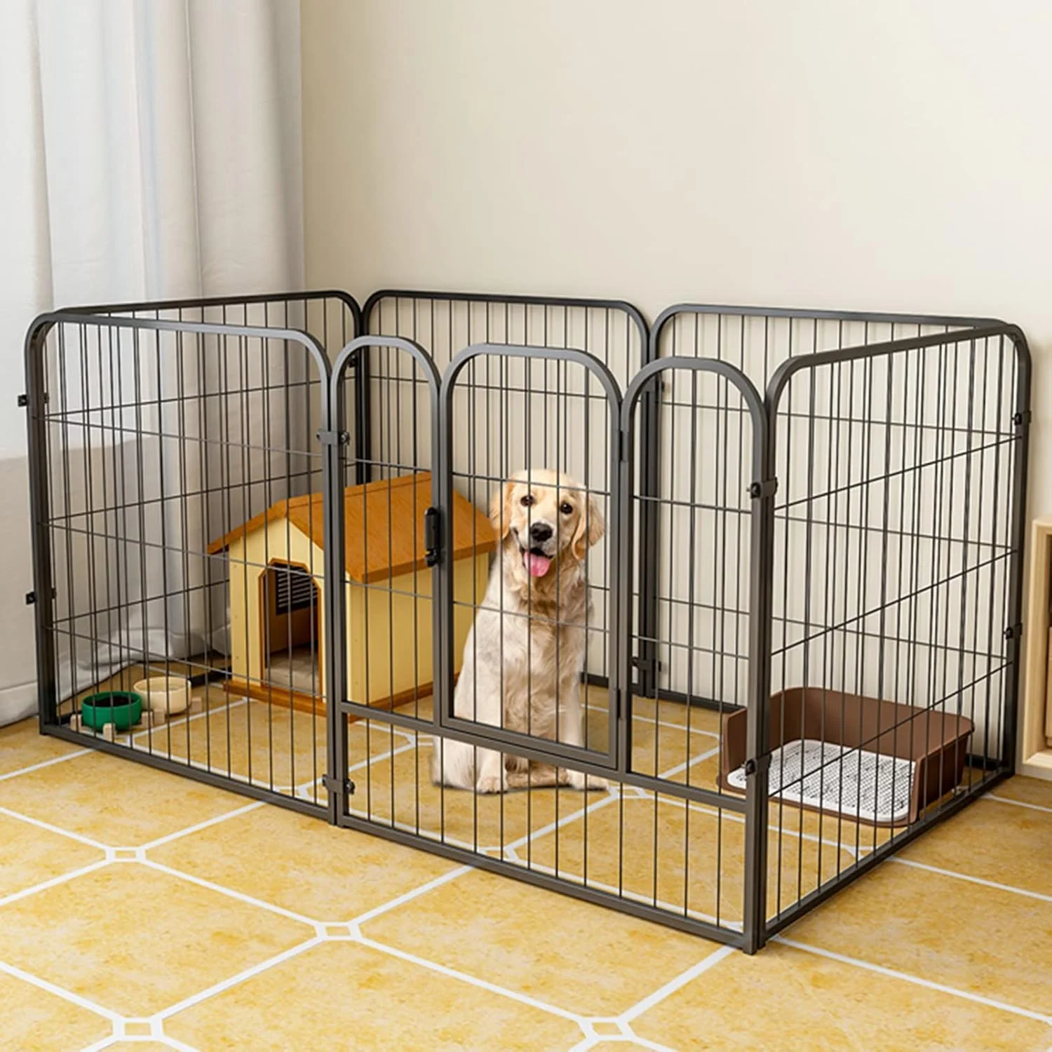 محوطه بازی توله سگ سنگین BaiBnn با 4/6 پنل، محوطه بازی تاشو فلزی برای ورزش های داخل و خارج از منزل، حصار حیوانات خانگی برای سگ، گربه، خرگوش (اندازه: 6 عدد: 100 * 50 * 50 سانتی متر)