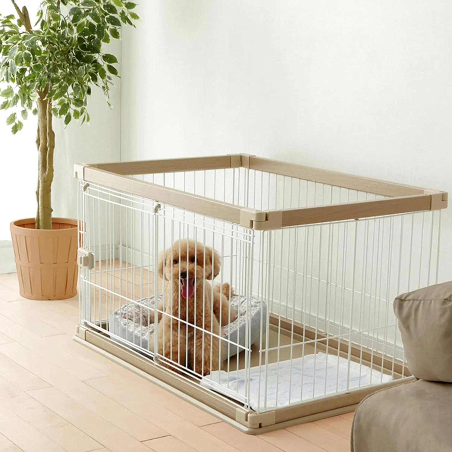 محوطه بازی سگ/توله سگ بای‌بن با پایه، درب دارای قفل، قلاب برای مونتاژ آسان، مناسب برای سگ (سایز: S: 97.5 * 66.5 * 55.5cm)