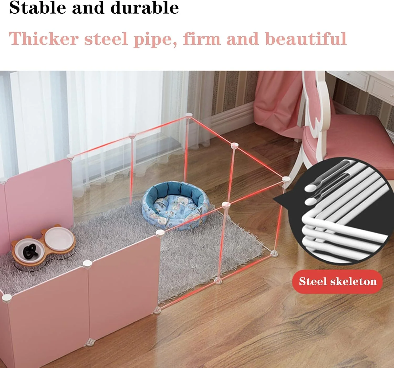 محوطه بازی سگ و حیوانات خانگی BaiBnn، قفس پلاستیکی کوچک، محوطه باز DIY قابل گسترش، تاشو، مناسب خواب و بازی برای توله سگ، بچه گربه، خرگوش (اندازه: 111 * 75 * 47 سانتی متر، رنگ: آبی)