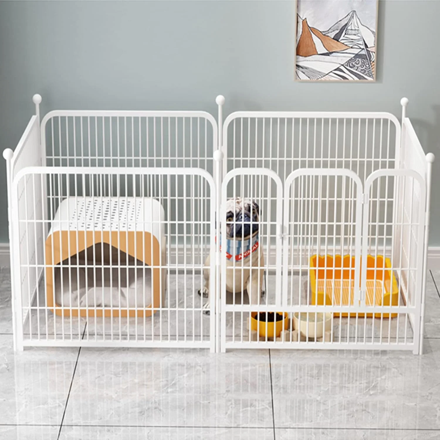 محوطه بازی تاشو سگ و توله سگ بای‌بی‌ان‌ان با درب قفل‌دار، محوطه بازی فلزی قابل حمل برای سگ، گربه، خرگوش، مناسب فضای داخلی و خارجی (سایز: 43 * 43 * 60 سانتی‌متر)