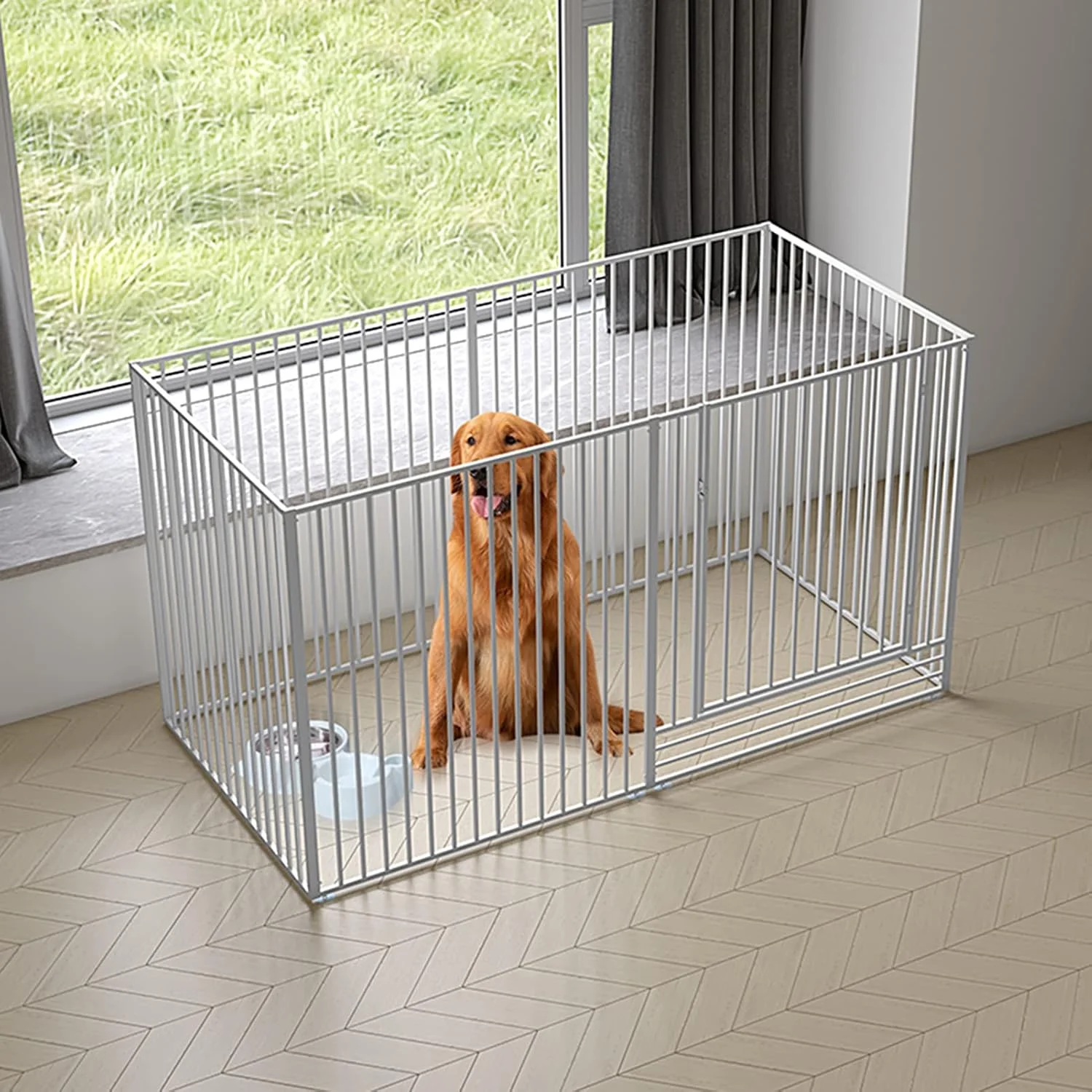 محوطه بازی تاشو حیوانات خانگی BaiBnn با 4/6 پنل، محوطه بازی سگ و توله سگ مقاوم، محوطه بازی تاشو و قابل حمل حیوانات خانگی، قفس محصور شده داخلی/خارجی برای سگ، گربه، خرگوش و غیره (اندازه: 292.5 * 72.5 * 80 سانتی متر)