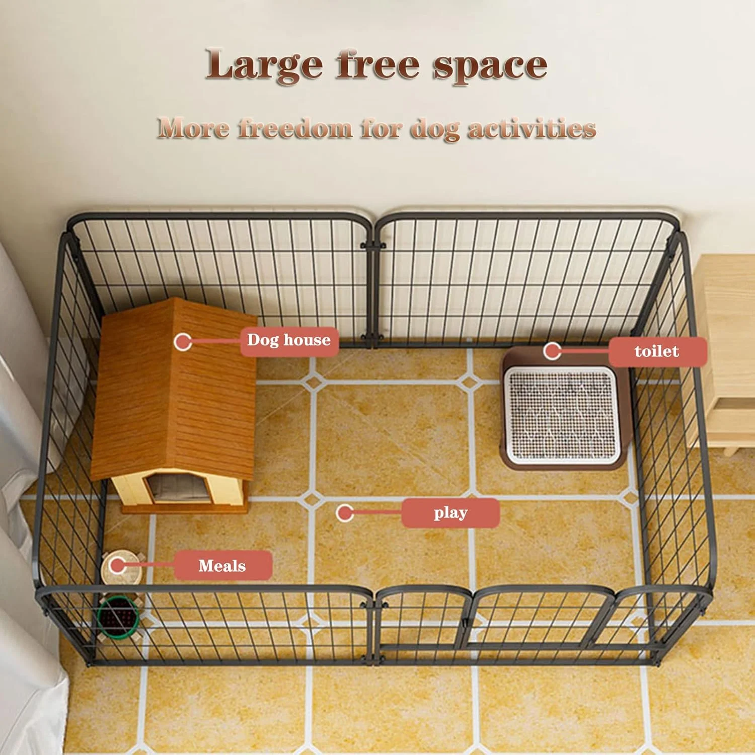 محوطه بازی سگ و توله سگ سنگین BaiBnn، تاشو و قابل حمل فلزی برای سگ، گربه، خرگوش، داخل/خارج از منزل، 4/6 پنل (اندازه: 6 پنل: 60 * 60 * 120 سانتی متر)