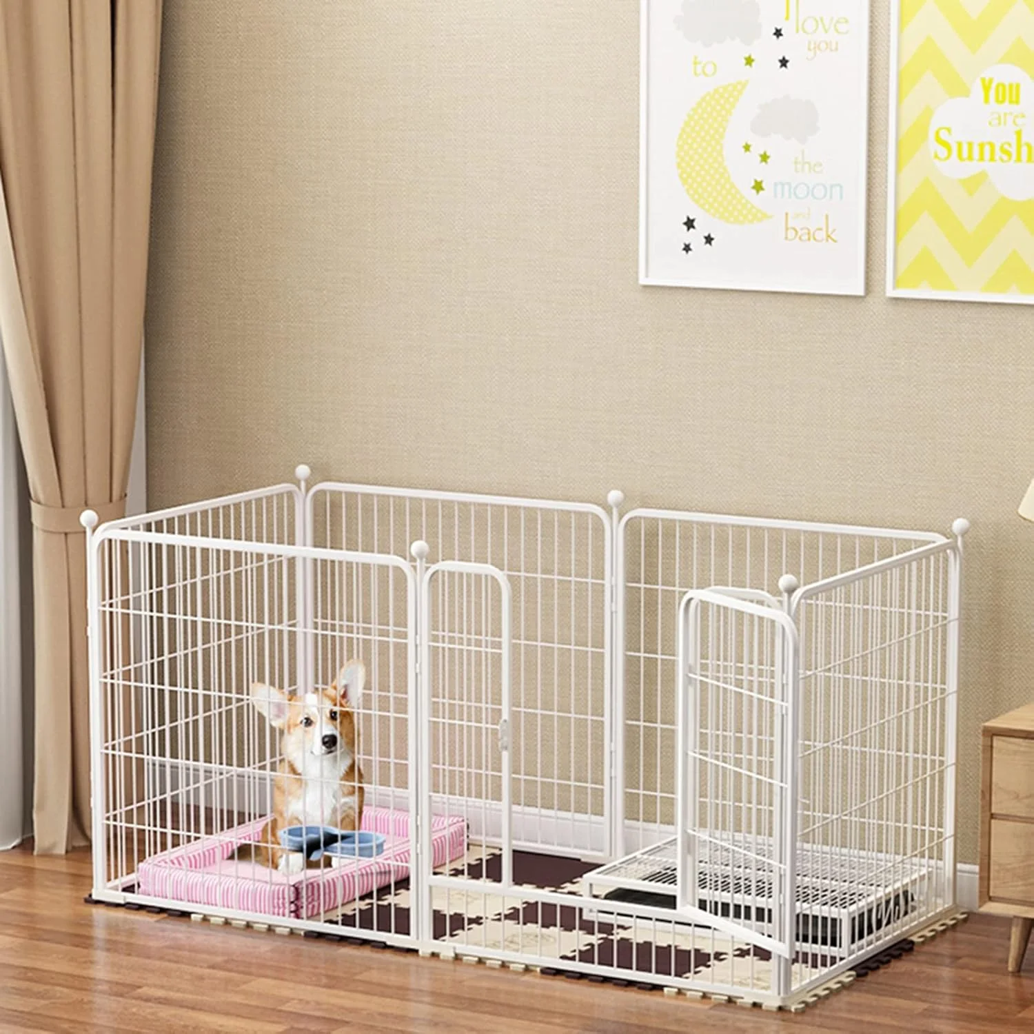 محوطه بازی سگ و توله سگ سنگین BaiBnn، تاشو و قابل حمل، حصار فلزی تمرینی با پایه های نگهدارنده برای سگ، گربه، خرگوش، داخل/خارج از منزل (اندازه: 160 * 80 * 80 سانتی متر)