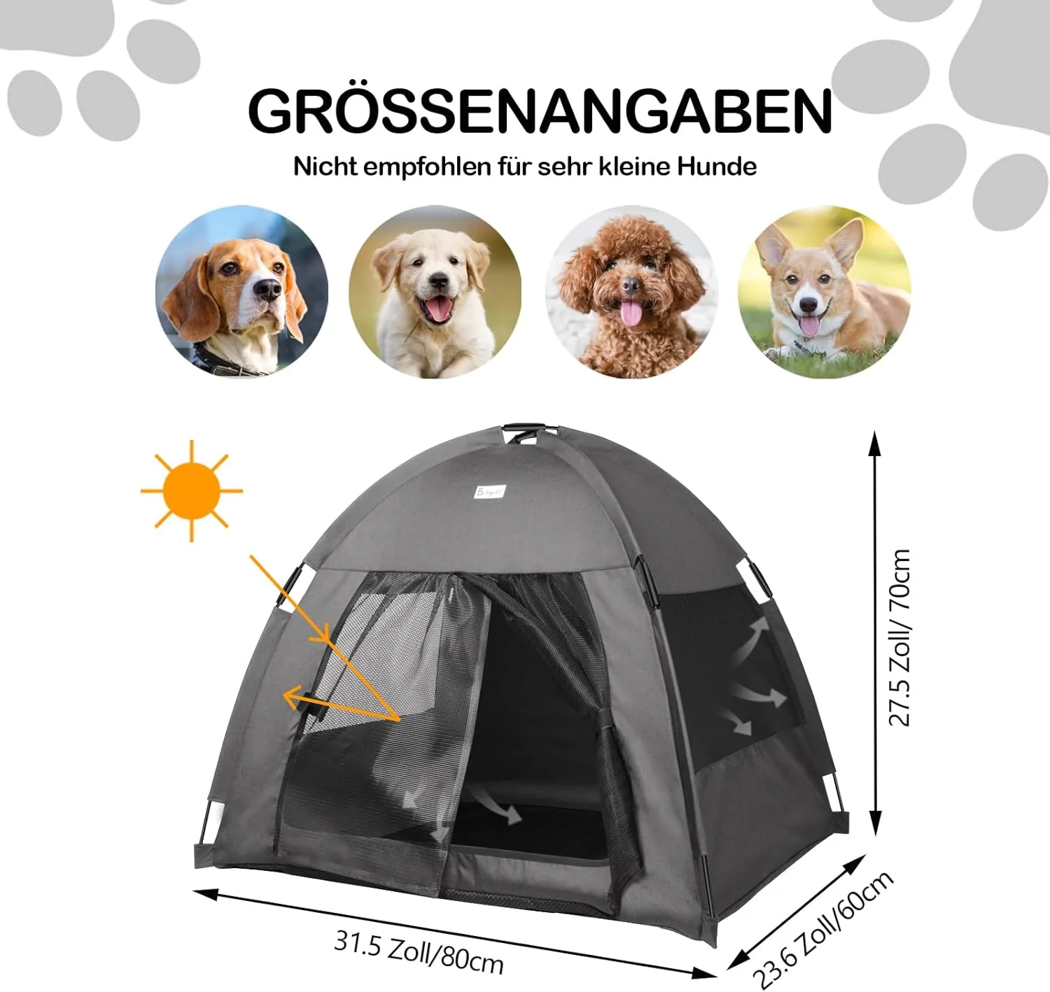 تخت چادری سگ/گربه Babyezz، چادر تیپی ضد آب، تنفسی، خانه سگ قابل شستشو برای استفاده در داخل و خارج از منزل، غار سگ/غار گربه قابل حمل، برای بچه گربه ها، توله سگ ها، خرگوش ها (خاکستری، L)