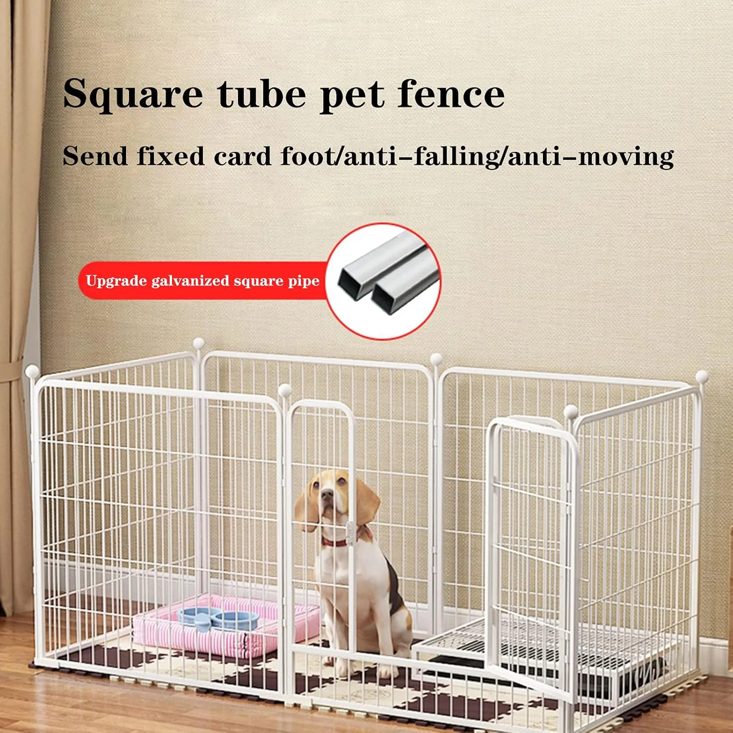 محوطه بازی توله سگ سنگین BaiBnn، محوطه بازی تاشو و قابل حمل حیوانات خانگی، حصار فلزی تمرینی با پایه های نگهدارنده برای سگ، گربه، خرگوش، داخل/خارج از منزل (سایز: 100 * 50 * 50 سانتی متر)