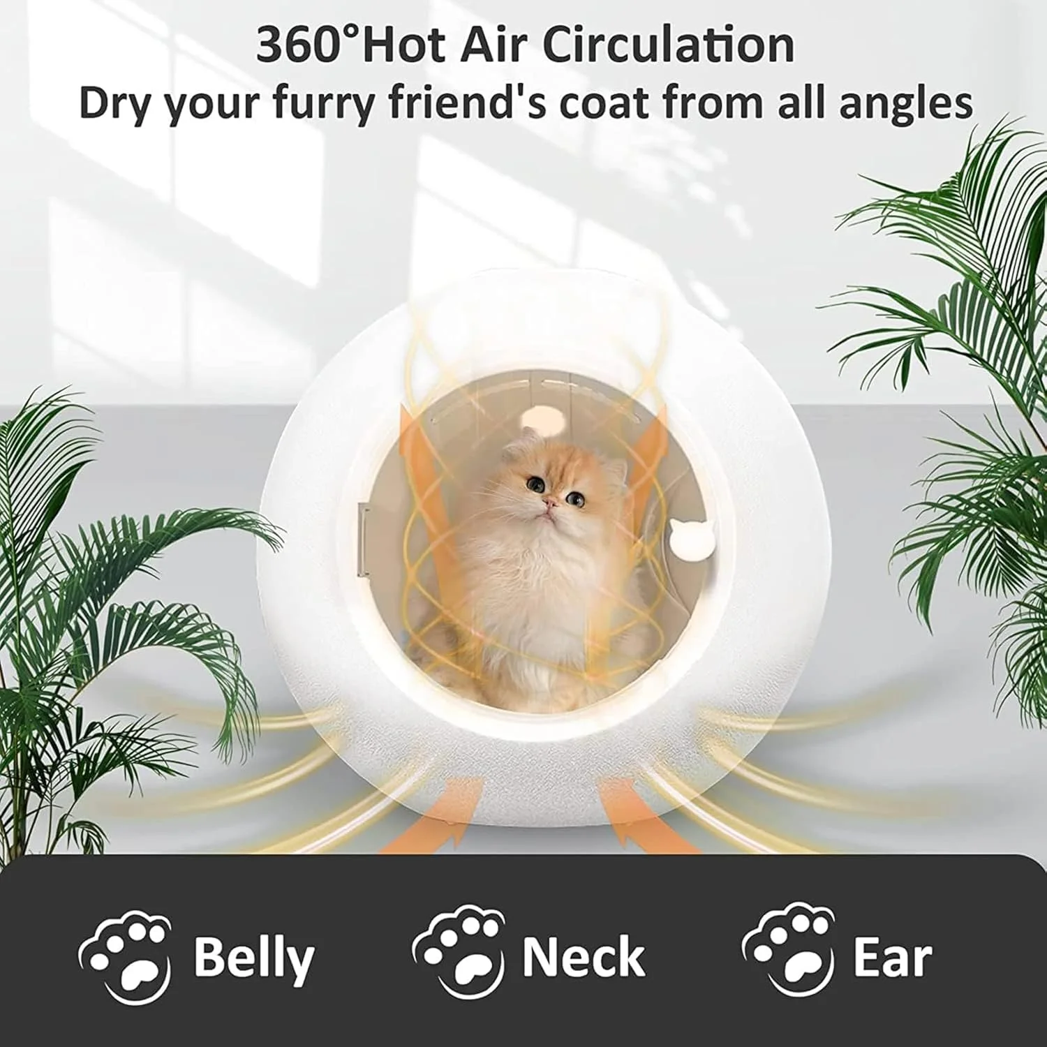خشک کن اتوماتیک حیوانات خانگی، جعبه خشک کن فوق العاده بی صدا 55 لیتری با صفحه لمسی، تایمر 0.5 تا 3 ساعته / 25 تا 45 درجه سانتیگراد قابل تنظیم / گردش هوای گرم 360 درجه، برای گربه ها و سگ های کوچک